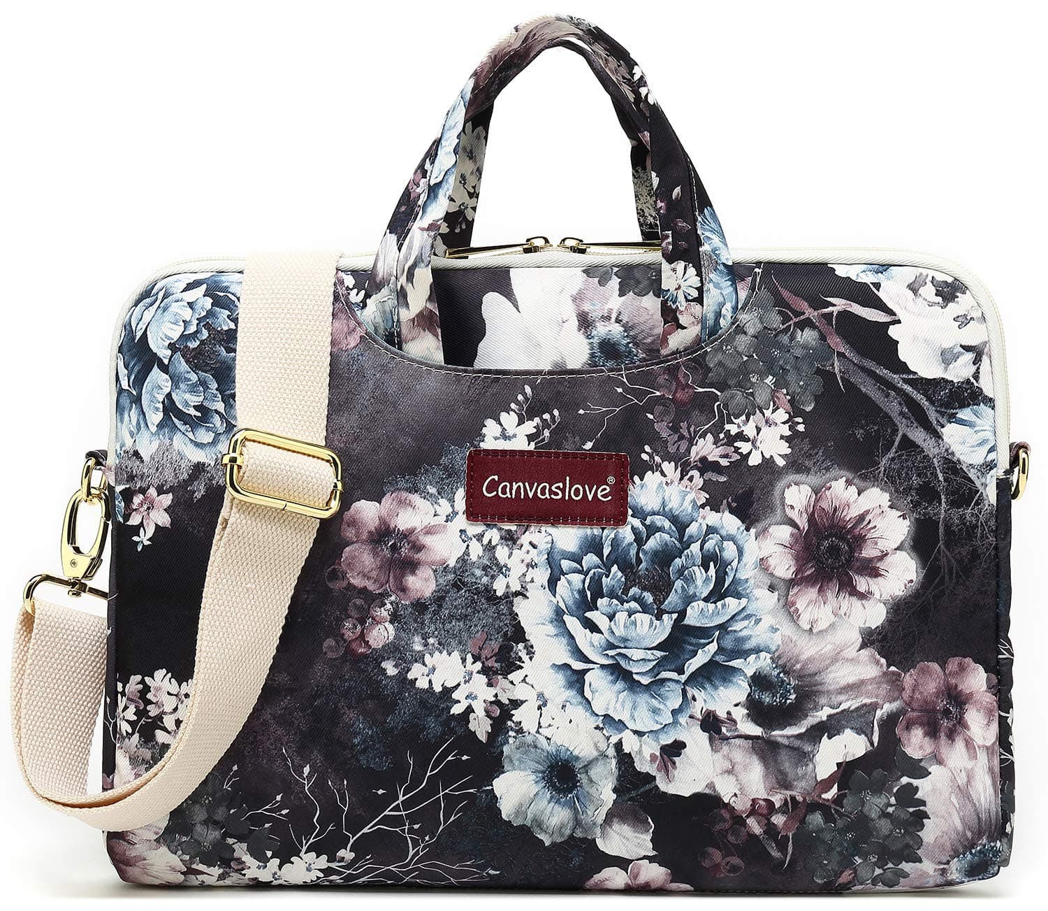 Canvaslove Small Chrysanthemum Water Resistant Light Weight Laptop Shoulder Messenger Bag for MacBook Air Pro 13 inch,MacBook 14 inch,Surface Laptop 13.5 inch and 13.3 Inch-14 inch Laptop