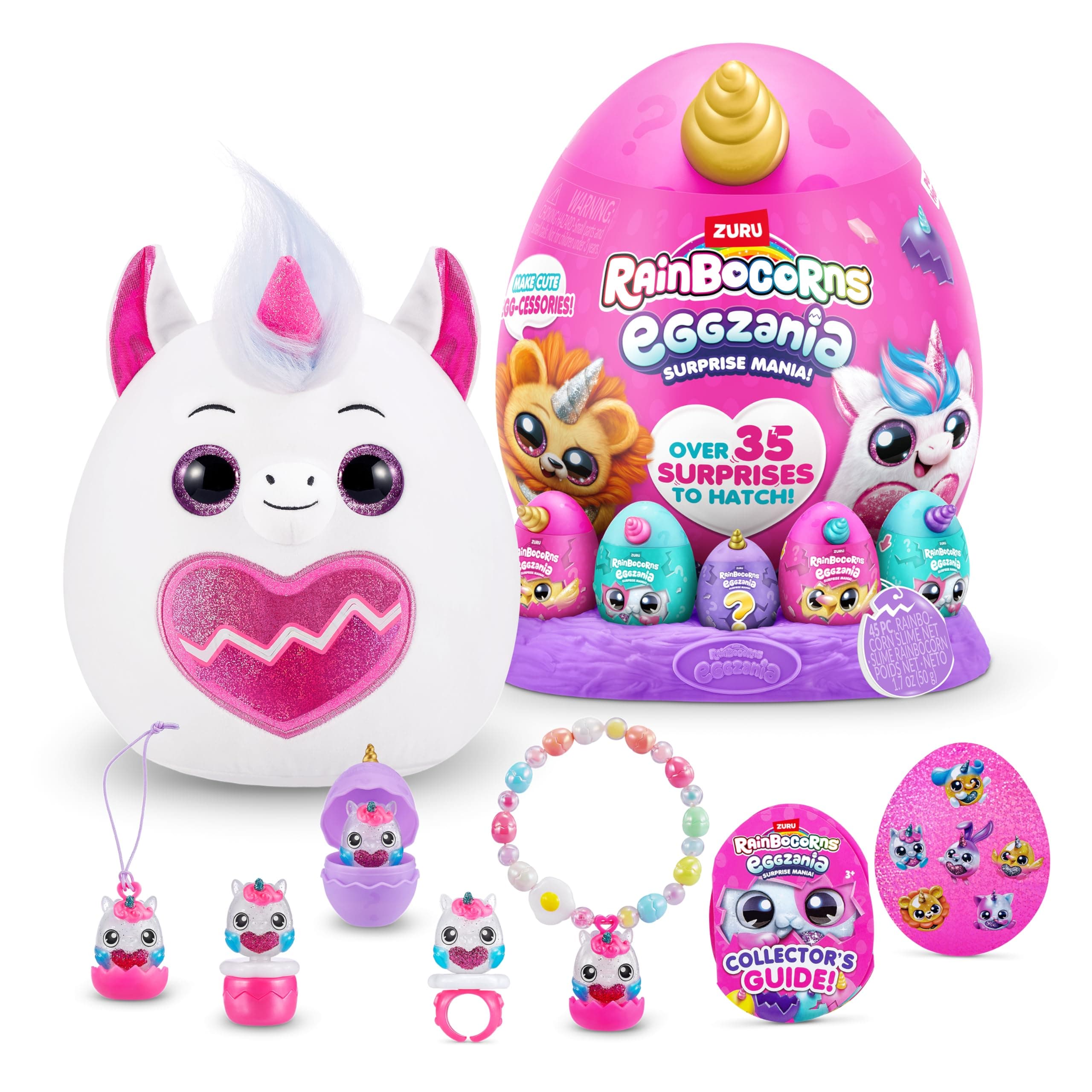 Eggzania Surprise Mania Series 1 (Unicorn) by ZURU, Collectible Plush Stuffed Animal, Surprise Eggs, 5 Mini Eggs, Stickers, DIY Jewelry, Slime, Ages 3+ for Girls, Children