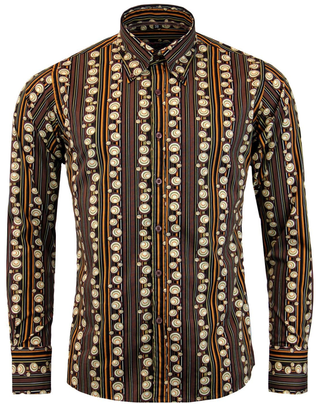 Madcap England Trip 70s Stripe Men's Retro Shirt: Brown MC326