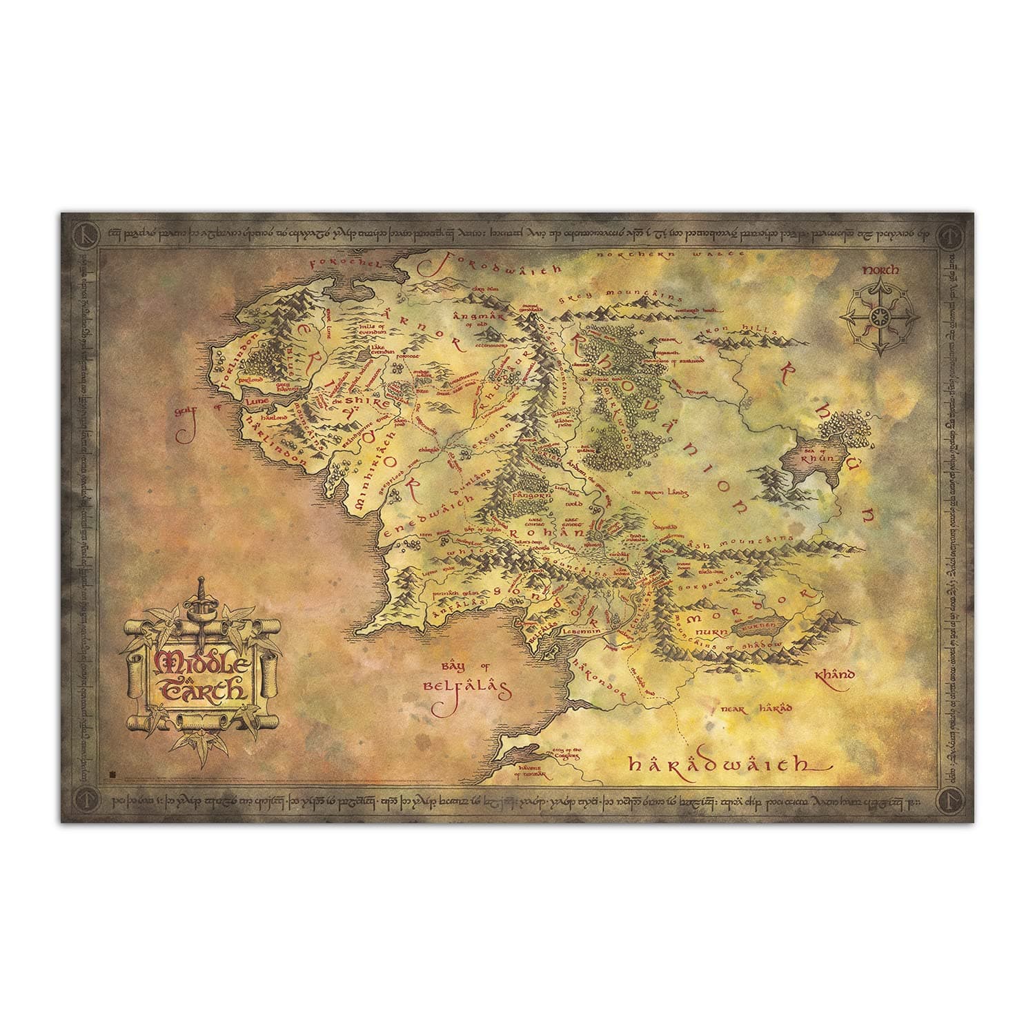 The Lord of the Rings Map of Middle Earth - 36 x 24 inches / 91.5 x 61 cm - Shipped Rolled Up - Cool Art Poster