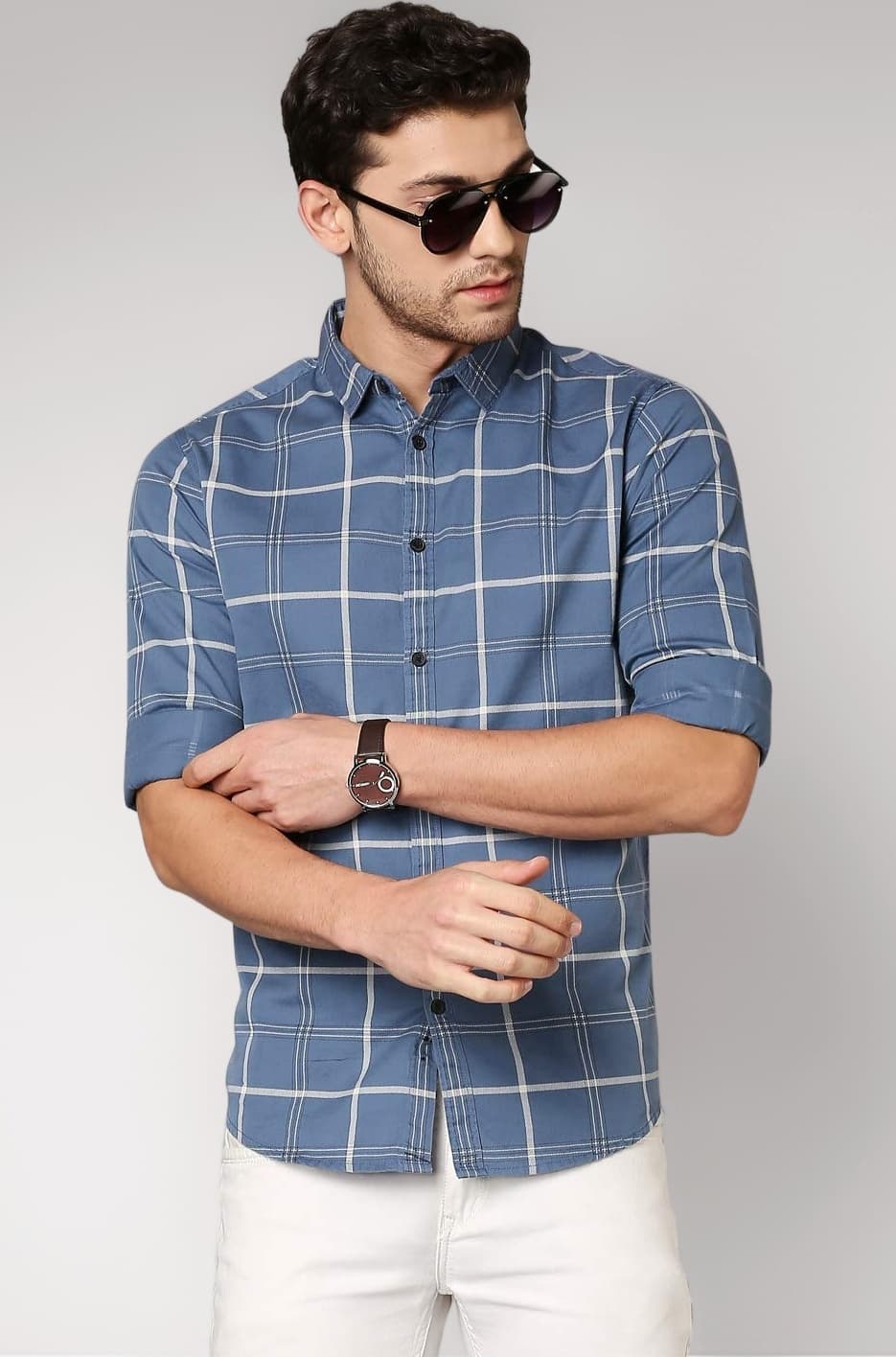 Men's Checkered Slim Fit Cotton Casual Shirt