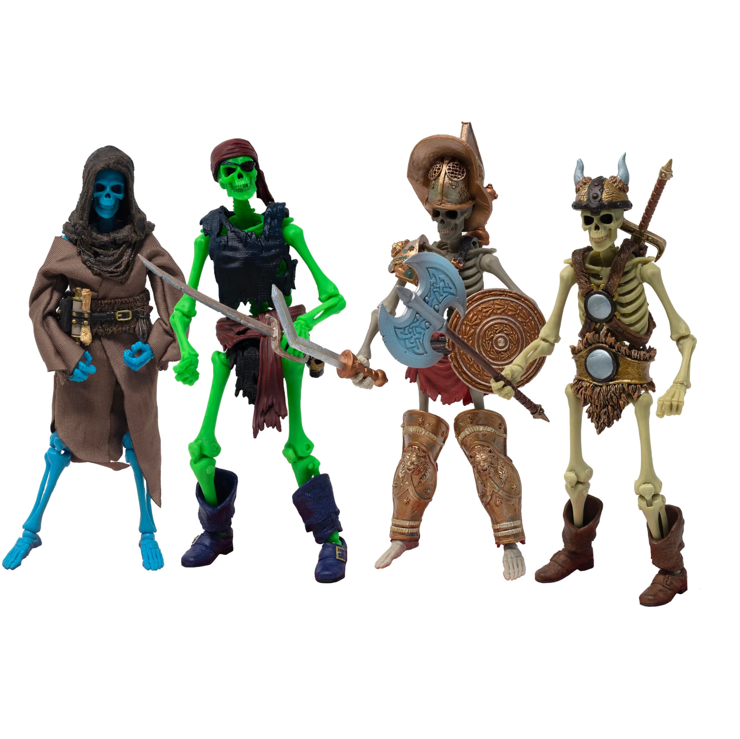Boss Fight Studio Epic H.A.C.K.S. Set of 4 - Grim Spectre, Pirate, Gladiator, Barbarian Skeletons - Highly Articulated Collectible Figurines with Accessories, Alternate Heads and Hands - 1:12