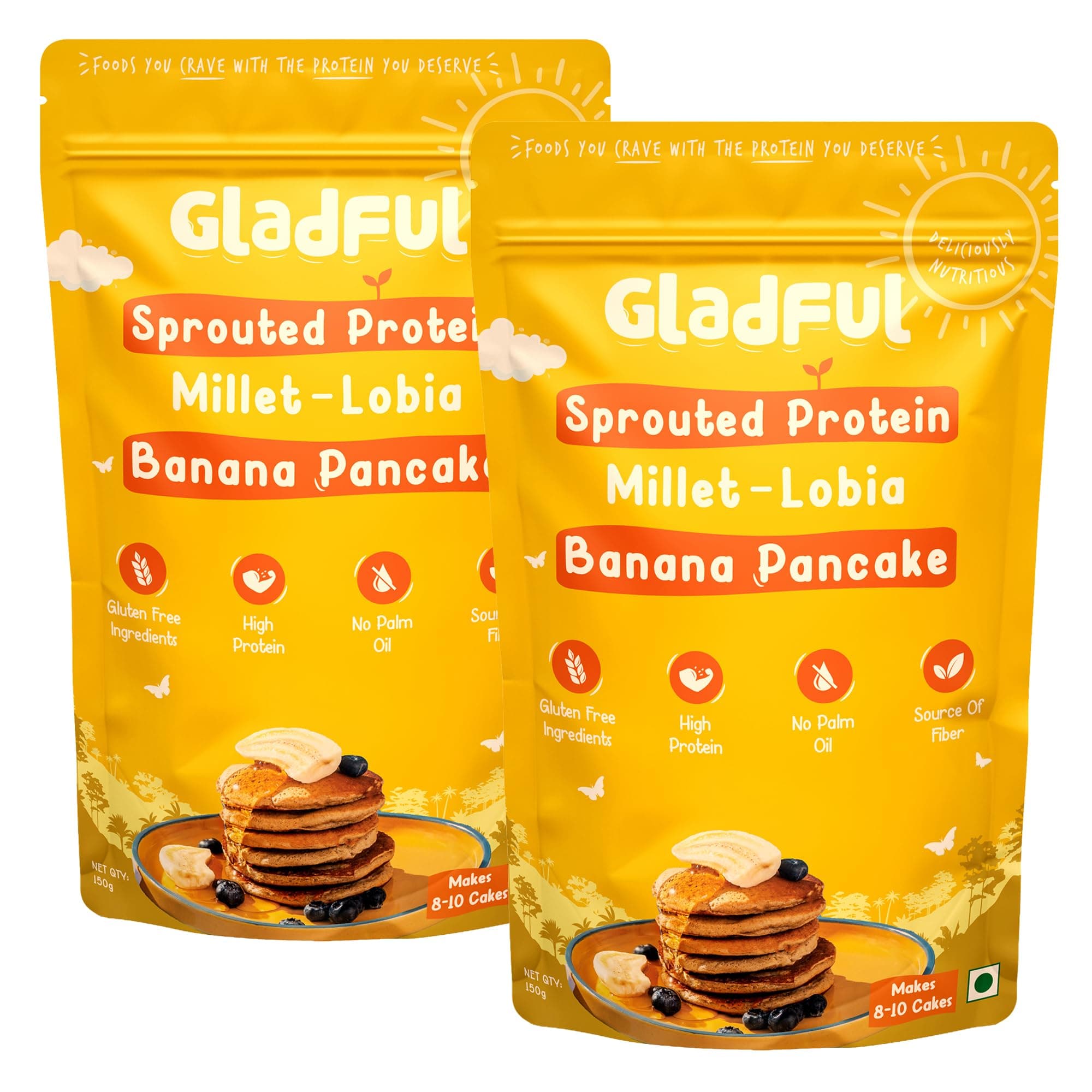- Gladful Banana Millet Pancake, No Maida, No Palm Oil, No Refined Sugar, Gluten Free, High Protein, Low Carbs, Low Gi Millet Grain, Eggless 300 Grams (Pack Of 2) - Banana