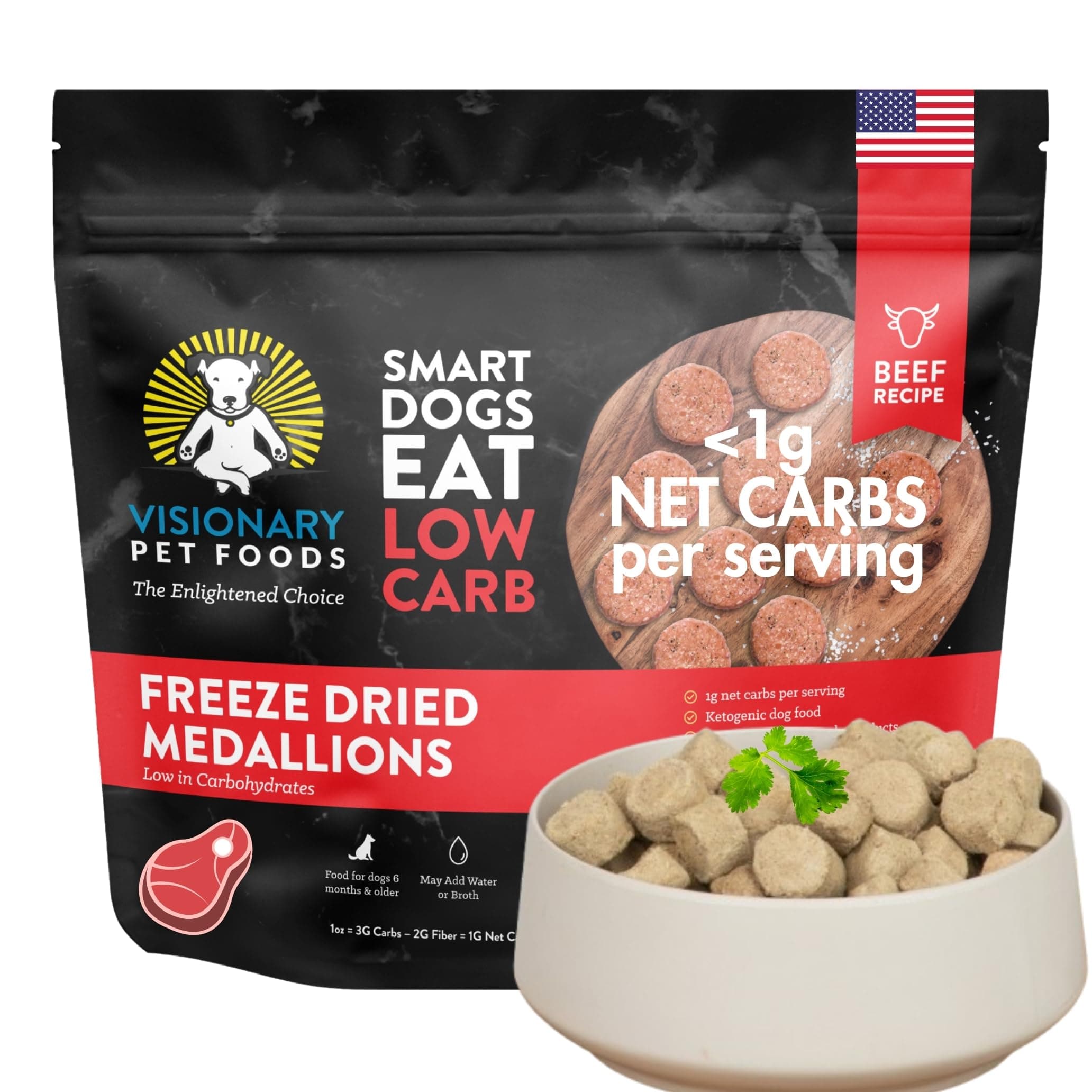 Freeze Dried Raw Dog Food, Topper & Meal Mixer – Real Beef | KetoPet Research Formula | Less Than 1g Net Carbs | Ketogenic | Grain Free High Protein | Made in USA | 25oz