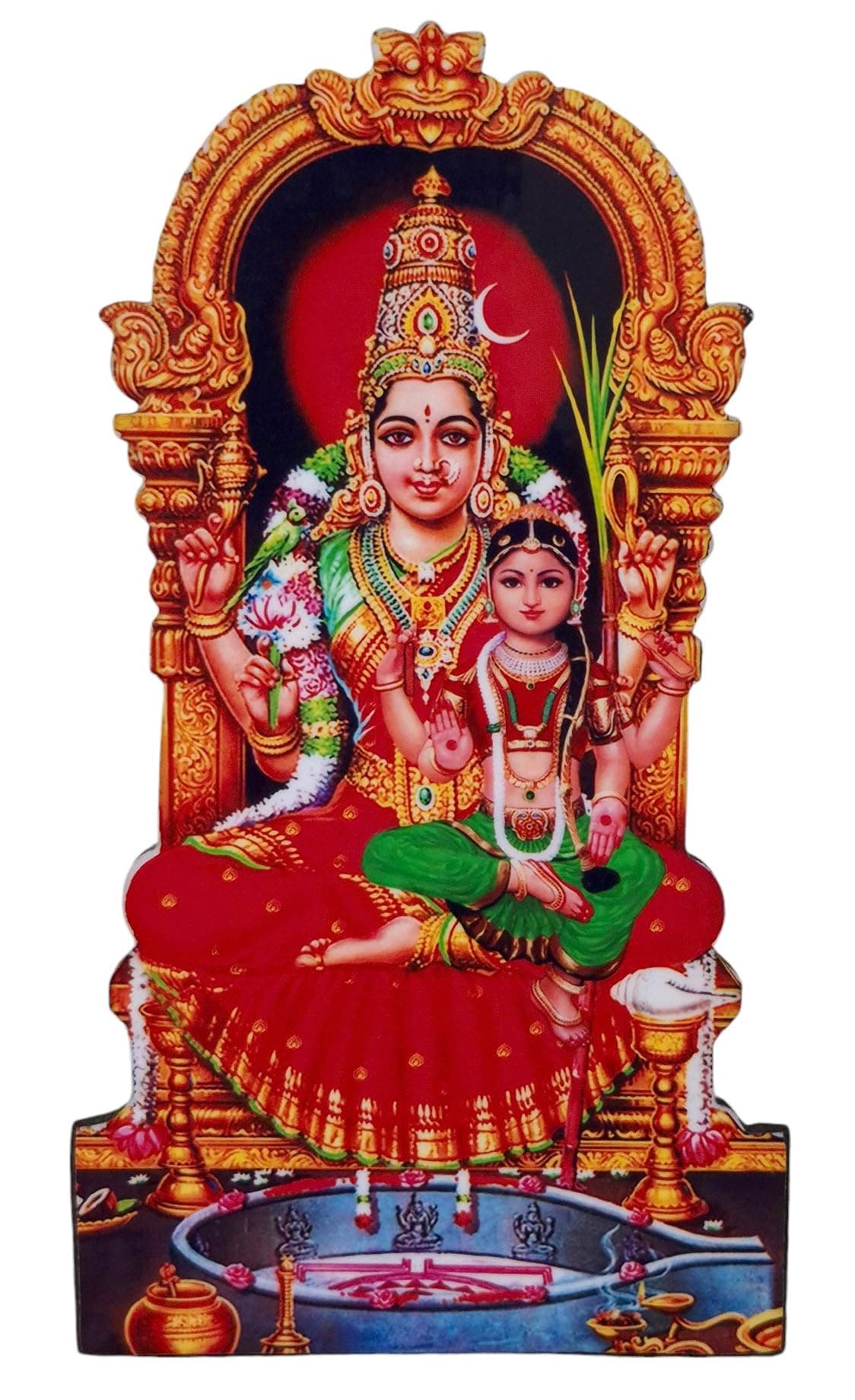 Vils [Big Size] Goddess Shri Kanchi Kamashi & Bala Tripura Sundari Divine Holy Blessing Wood Plastic Statue/Photo Frame Cutout with Backstand for Pooja/Gift (Size: 4.5 inch X 8 inch)- Multicolor