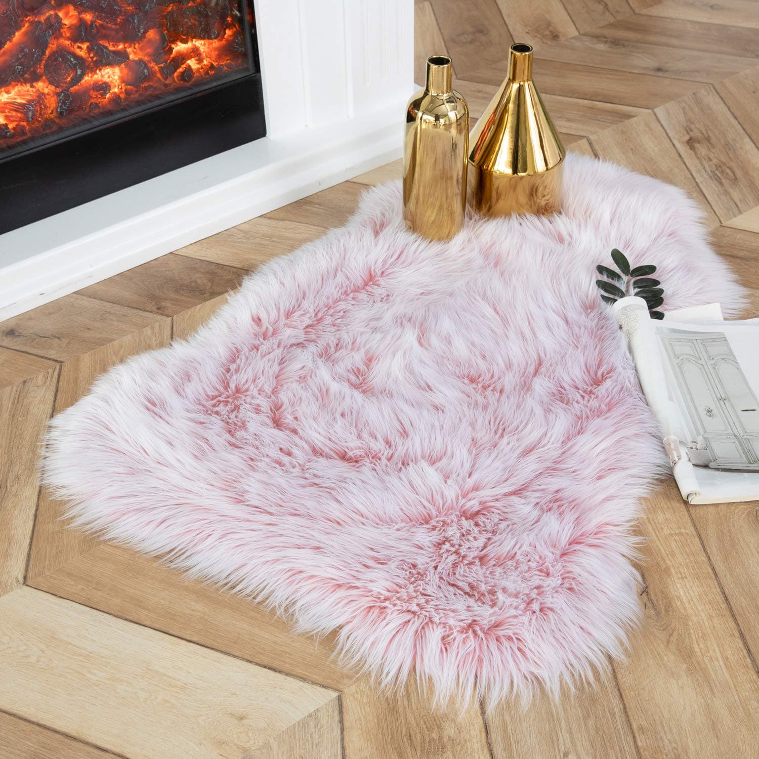 Ashler faux fur rug, Fluffy Shaggy Area Rug Ultra Soft 2 x 3 Feet Sheepskin Fur Rug, Frosted Bottom Pink Fuzzy Rug Machine Washable Shag Rug, Nursery Decor Throw Rugs for Bedroom, Living Room