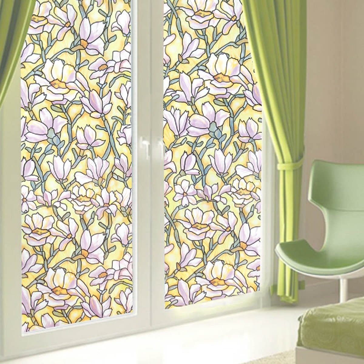Fofon No Glue Stained Glass Window Film Privacy Static Vinyl Cling Opaque Window Films Perfect For Bathroom Shower Room Home Decoration (35.43 By 78.74 Inches)