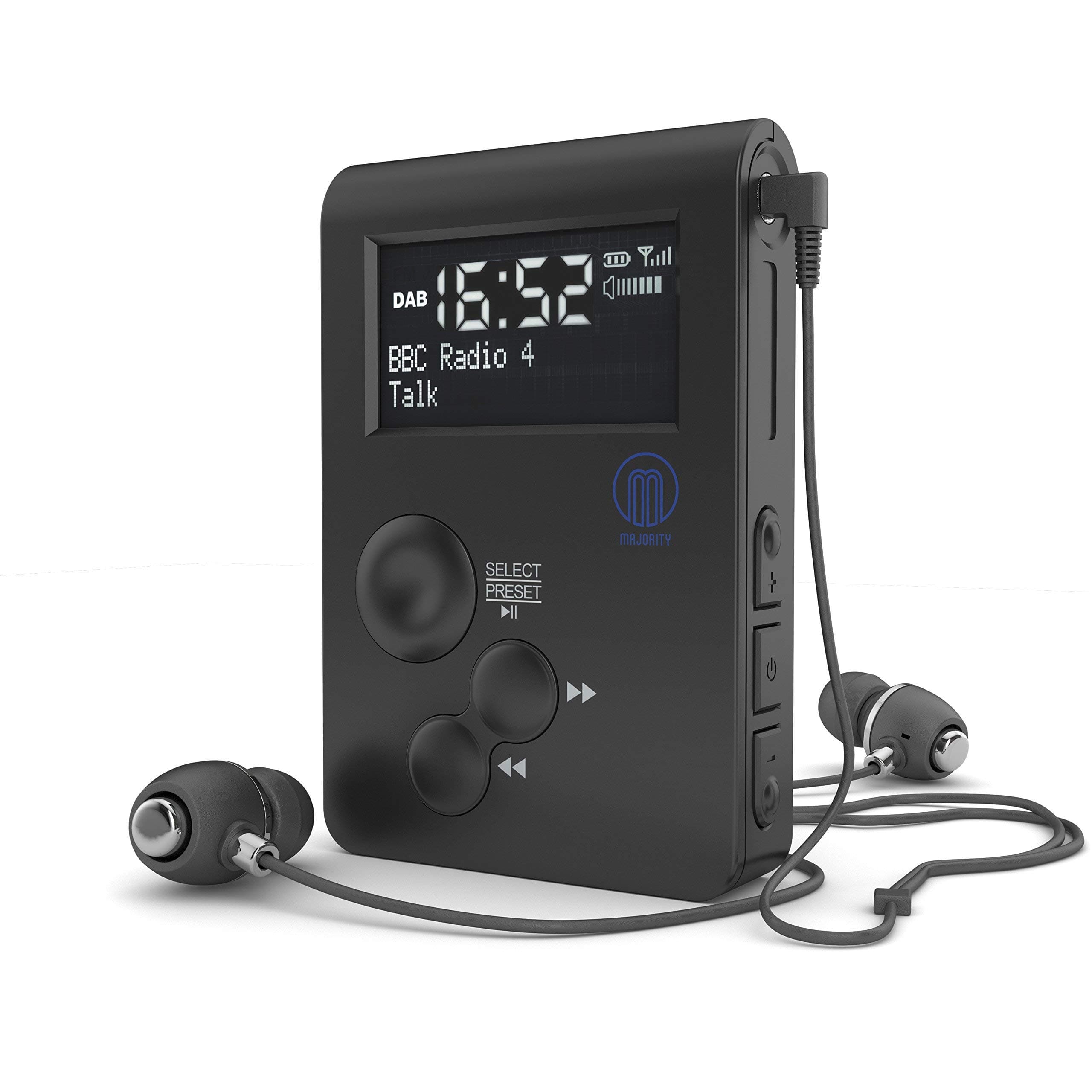 MAJORITY Pocket Portable DAB Radio | Personal FM Radio with Sports Clip and Lockable Buttons | Rechargeable 12 Hour Battery & Internal Aerial | USB Charging & Earphones Included | Petersfield Go