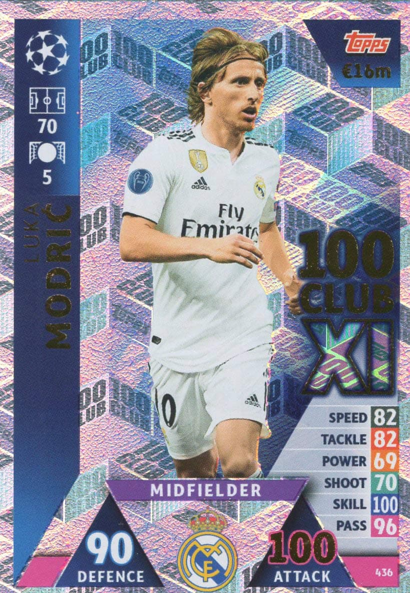MATCH ATTAX CHAMPIONS LEAGUE 18/19 LUKA MODRIC 100 CLUB TRADING CARD - REAL MADRID 18/19