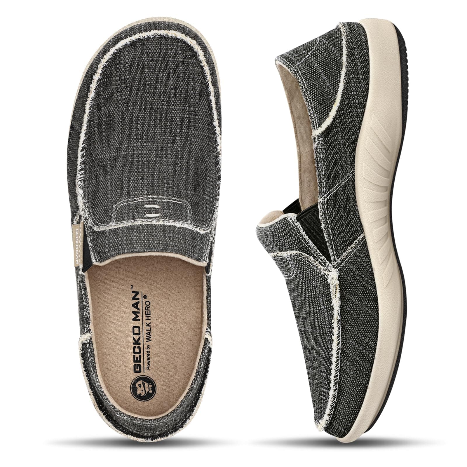 Mens Slip On Shoes, Canvas Loafers with Arch Support, Orthopedic Casual Sneakers for Plantar Fasciitis, Indoor & Outdoor Walking Slippers Shoes for Pain Relief