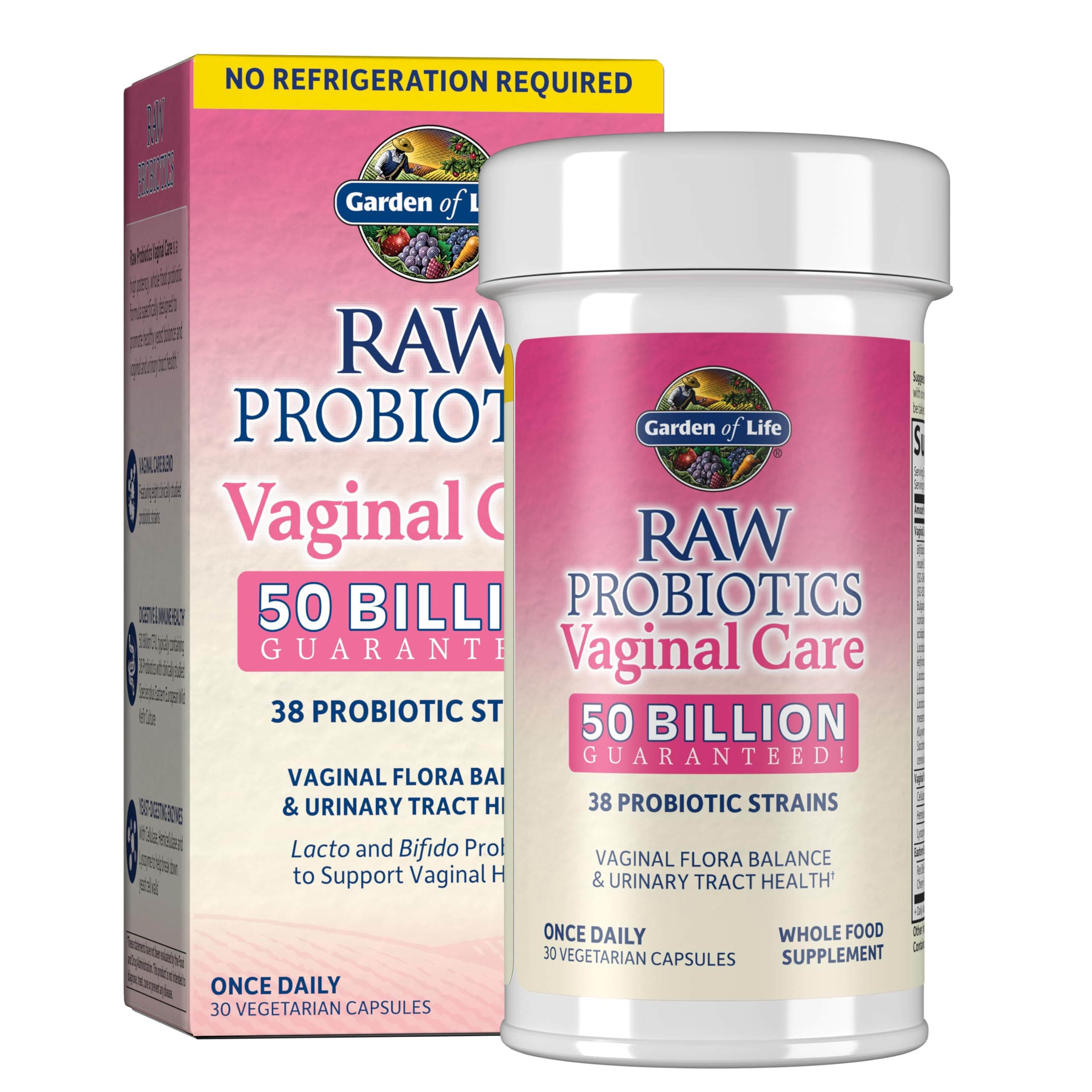 RAW Probiotics l RAW Probiotics Vaginal - 50 Billion CFU - Once Daily - Certified Gluten Free - No Refrigeration - 30 Vegetarian Capsules