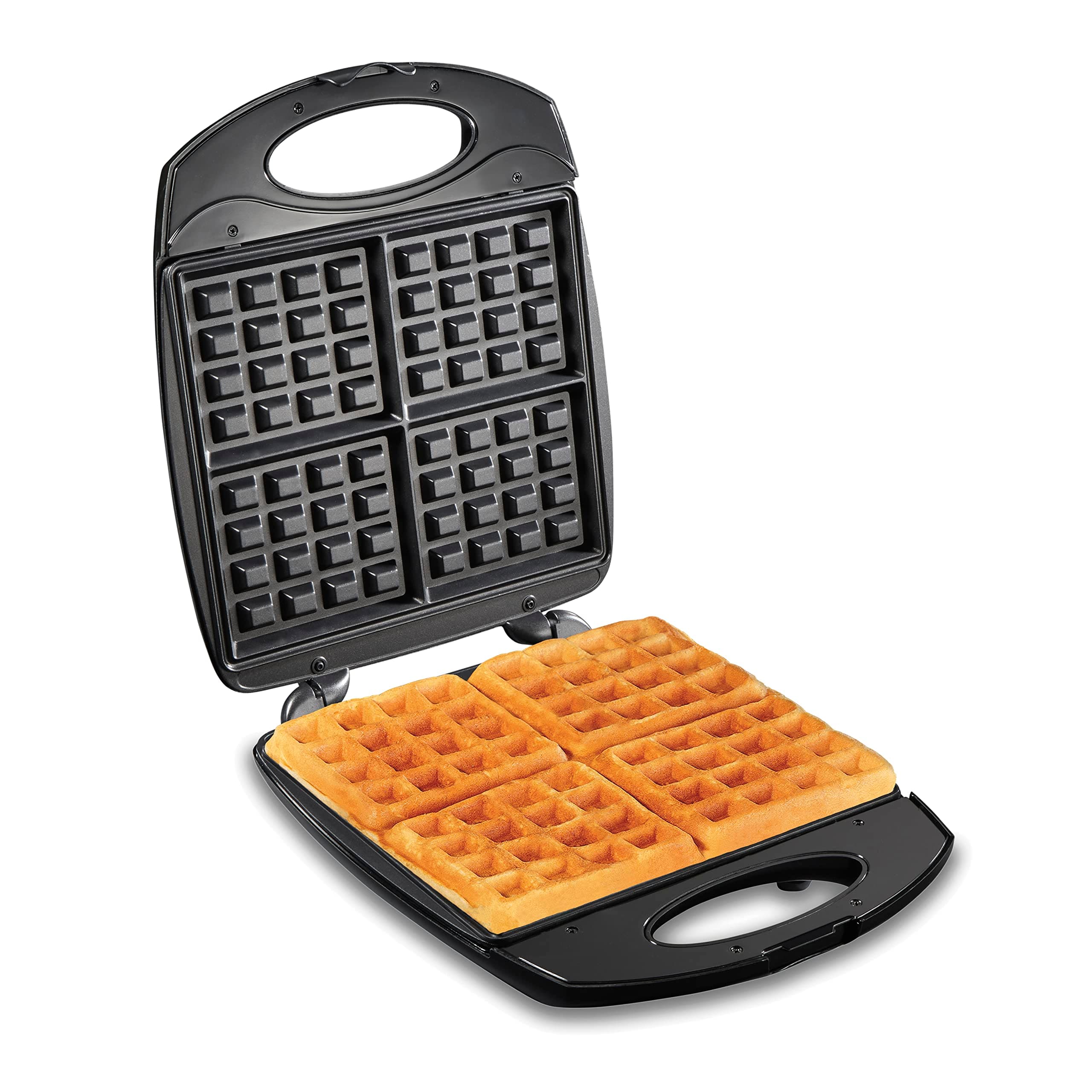 Non-Stick Belgian Waffle Maker with Indicator Lights, Makes 4 4" x 5" Mini Waffles, Hashbrowns or Keto Chaffles at Once, Compact Design for Easy Storage, Black & Stainless Steel (26020)
