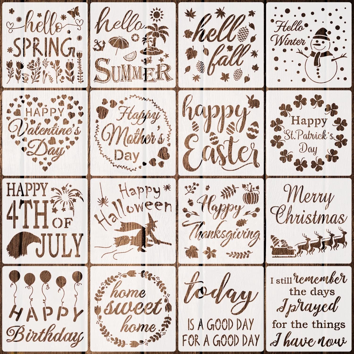 16 Pieces Seasonal Home Sign Stencils Reusable Festival Word Stencils Decorative Stencils Templates for Painting on Wood Walls Home Door Decorations (5.9 Inches)