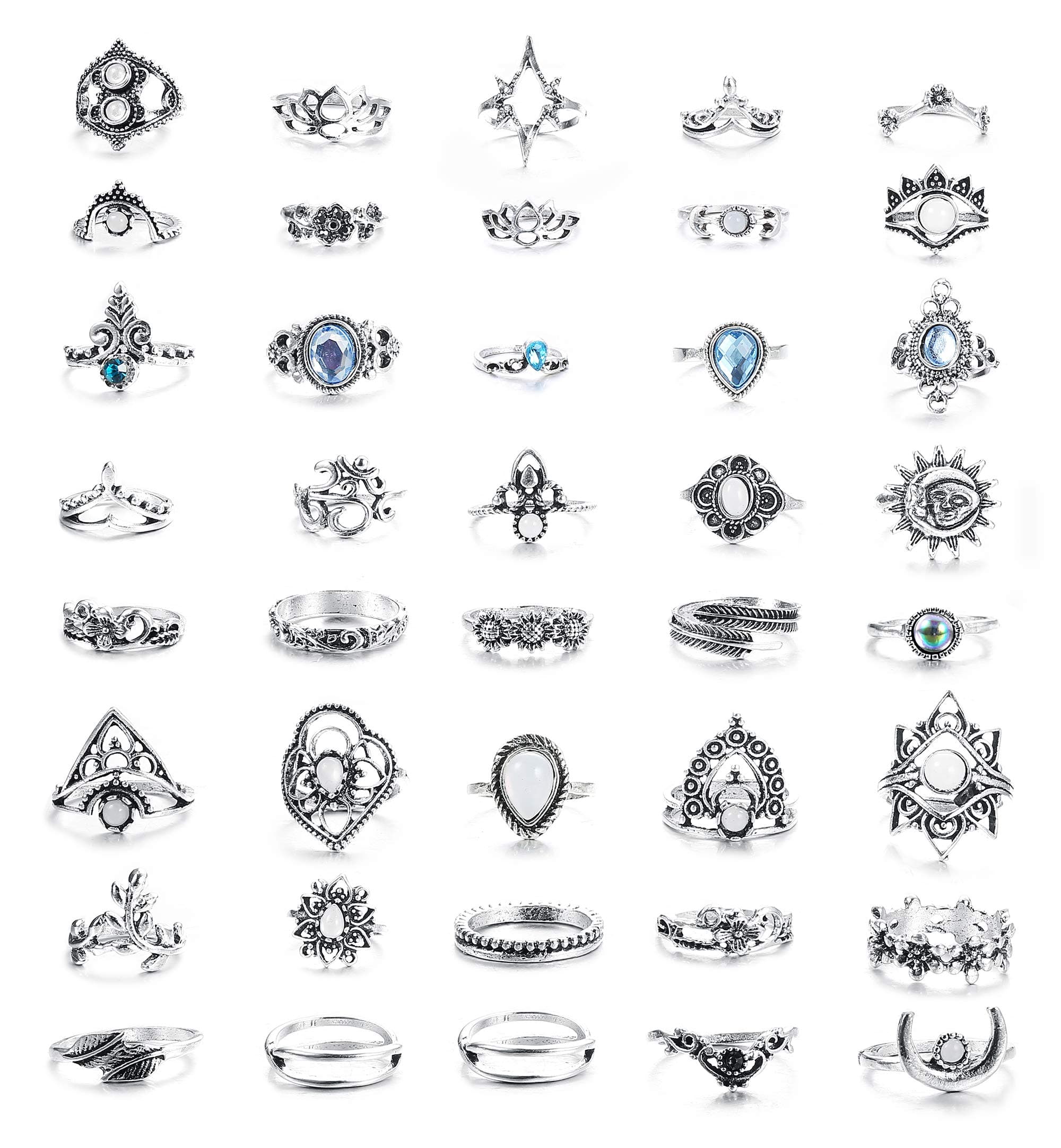 HANPABUM 40pcs Vintage Knuckle Ring Set for Women Boho Stackable Rings Set Hollow Carved Flowers