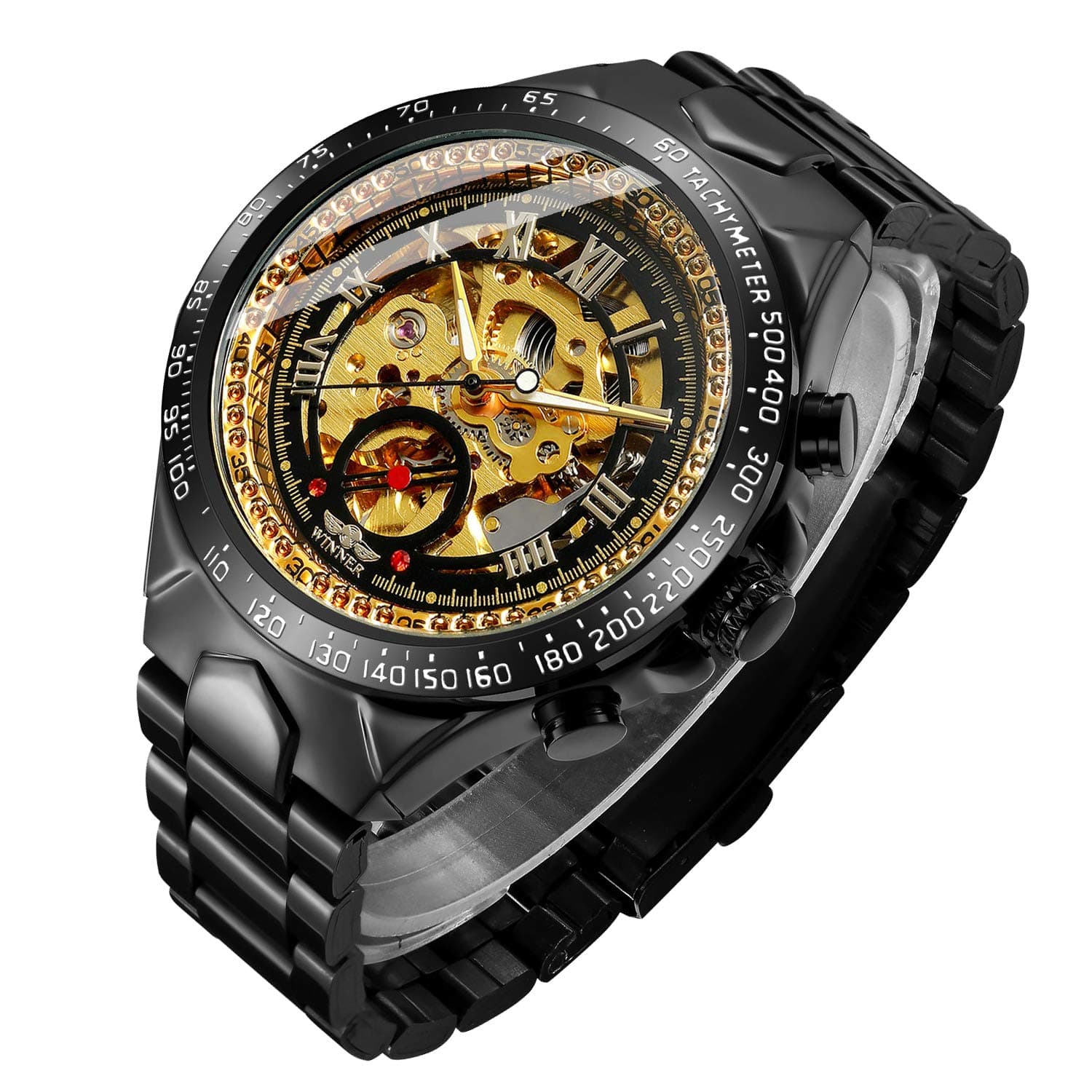 Men's Watch, Mechanical Stainless Steel Skeleton Steampunk Design Automatic Self-Winding Roman Numeral Wrist Watch