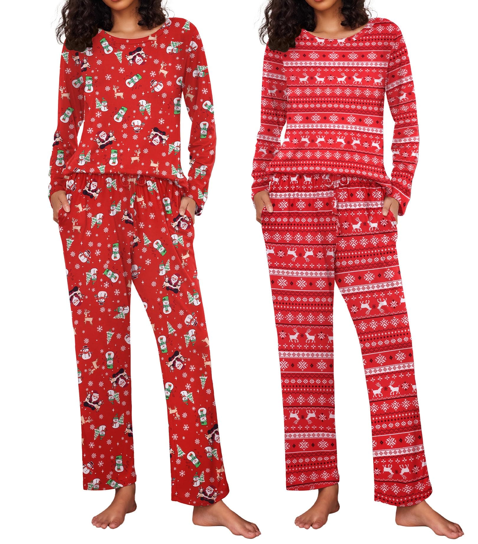 Ekouaer 2 Pack Women's Pajama Set Soft Long Sleeve Sleepwear Loungewear Pjs Sets with Pockets S-XXL