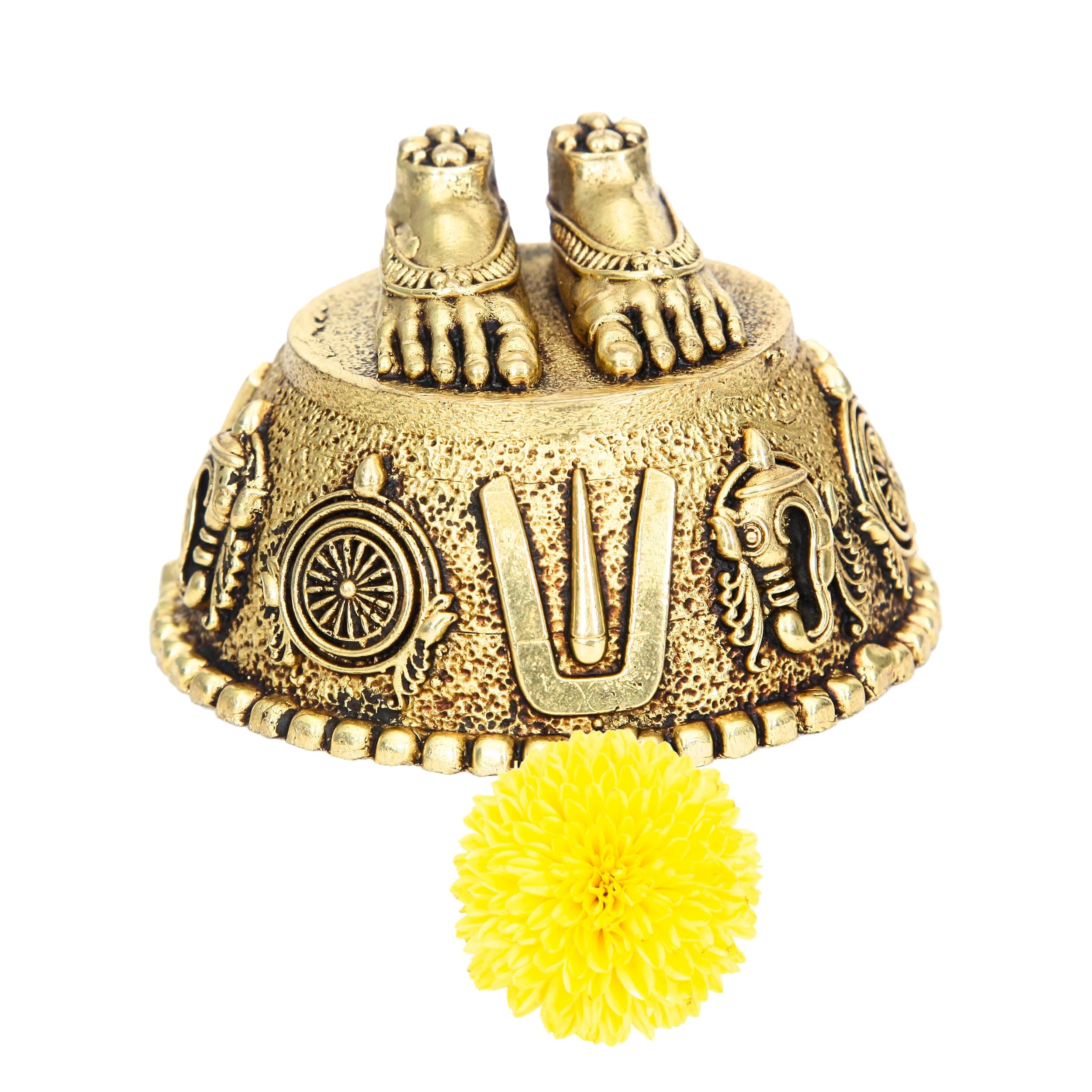 anciently Balaji Charan Paduka | Vishnu Charan Paduka | Charan Paduka for Puja Brass, Gold Colour 1 No (5 CM Diameter)