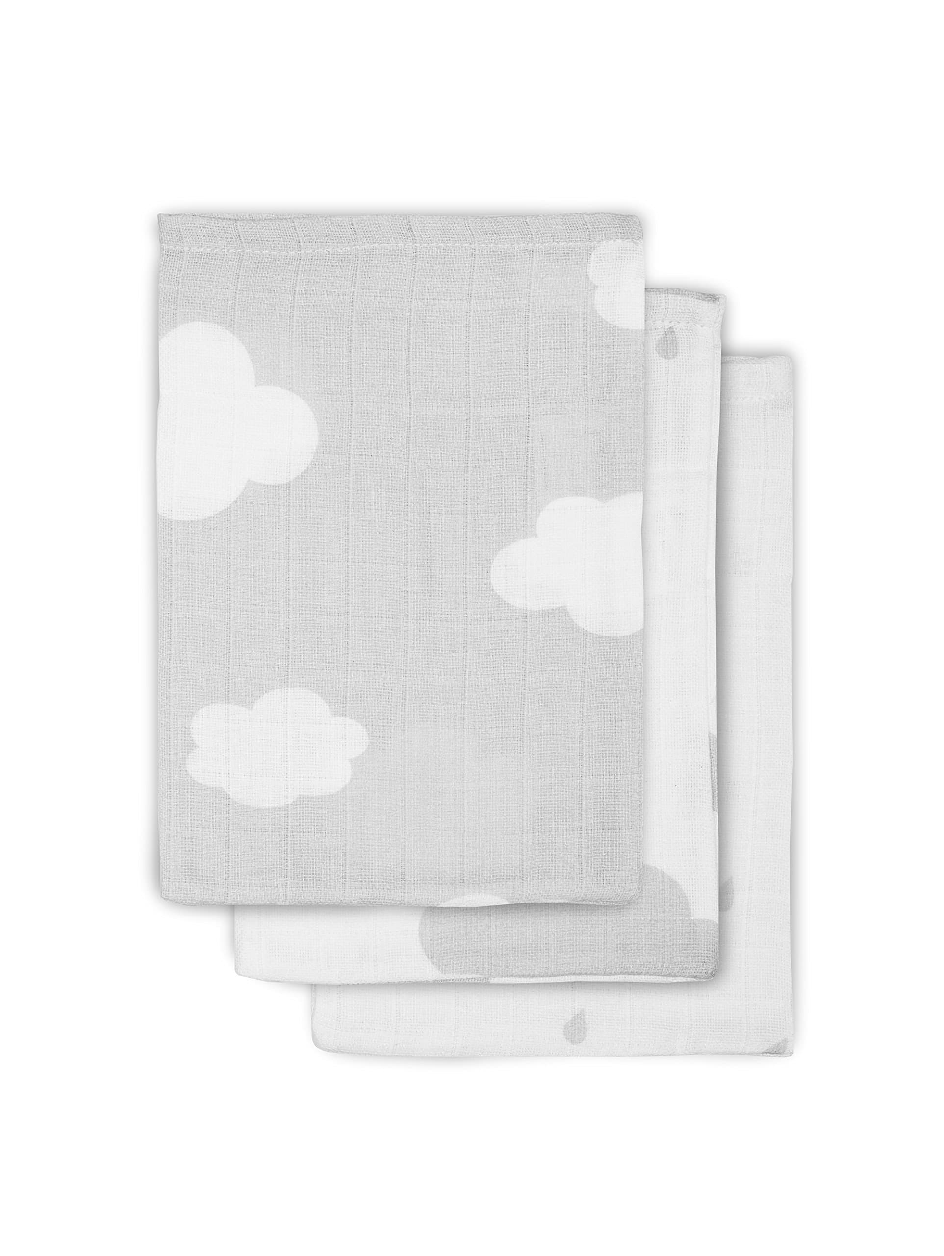 Jollein 536-848-65057 Mull Washcloths Clouds, 3 Pack, Gray