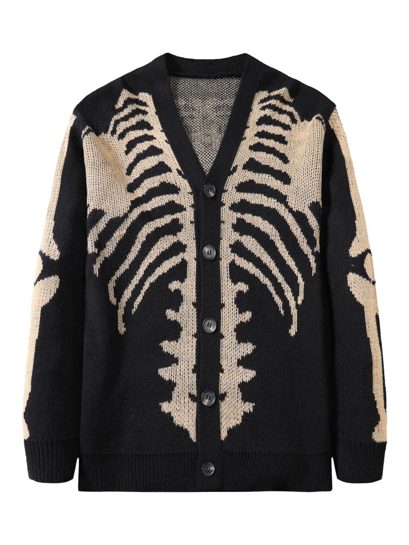 SHENHEMen's Skeleton Pattern Cardigan Sweaters Long Sleeve Unisex Outwear Knitted Coats