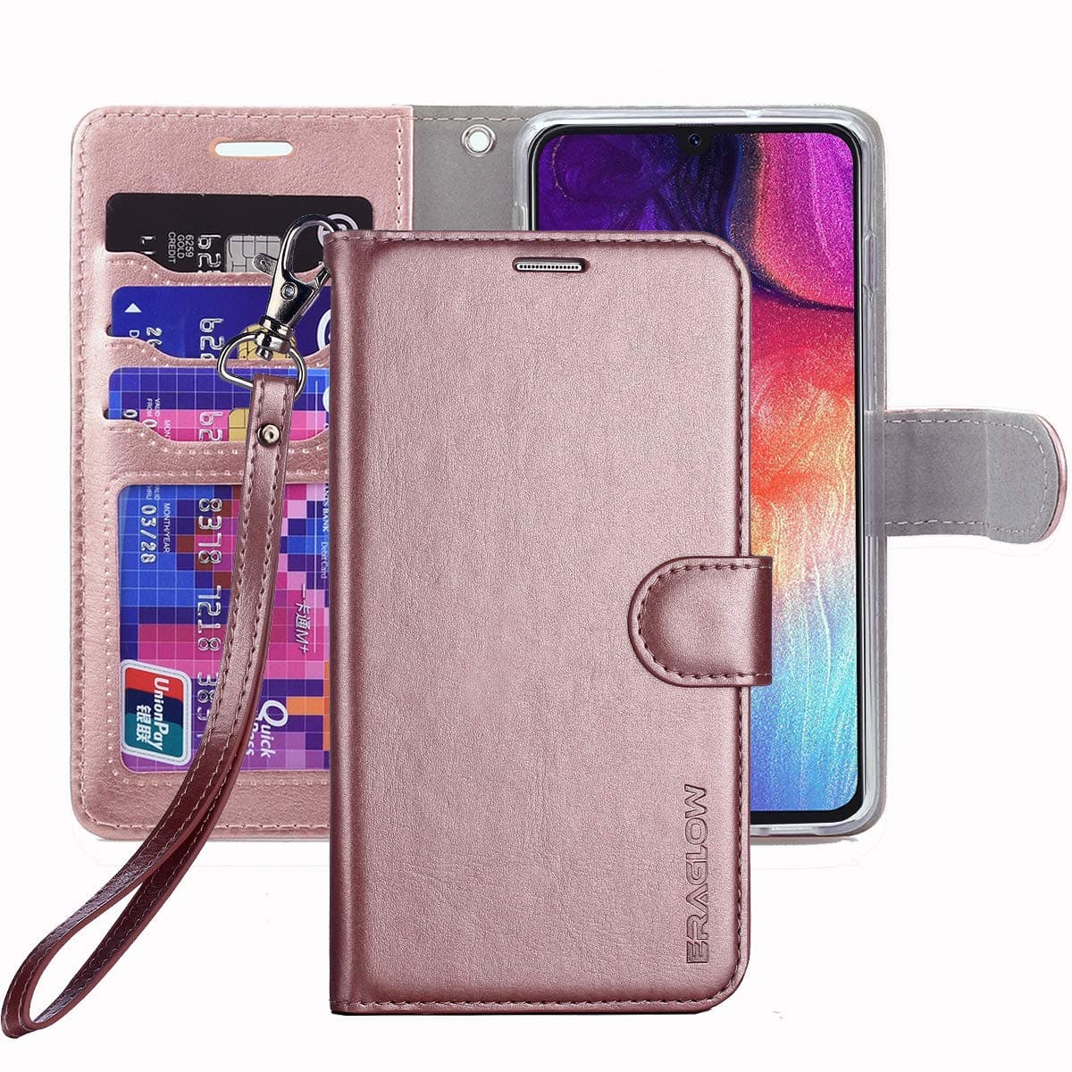 Galaxy A50 Case,Galaxy A50 Wallet Case,Premium PU Leather Wallet Flip Protective Phone Case Cover w/Card Slots & Kickstand for Samsung Galaxy A50 2019 (Rose Gold)