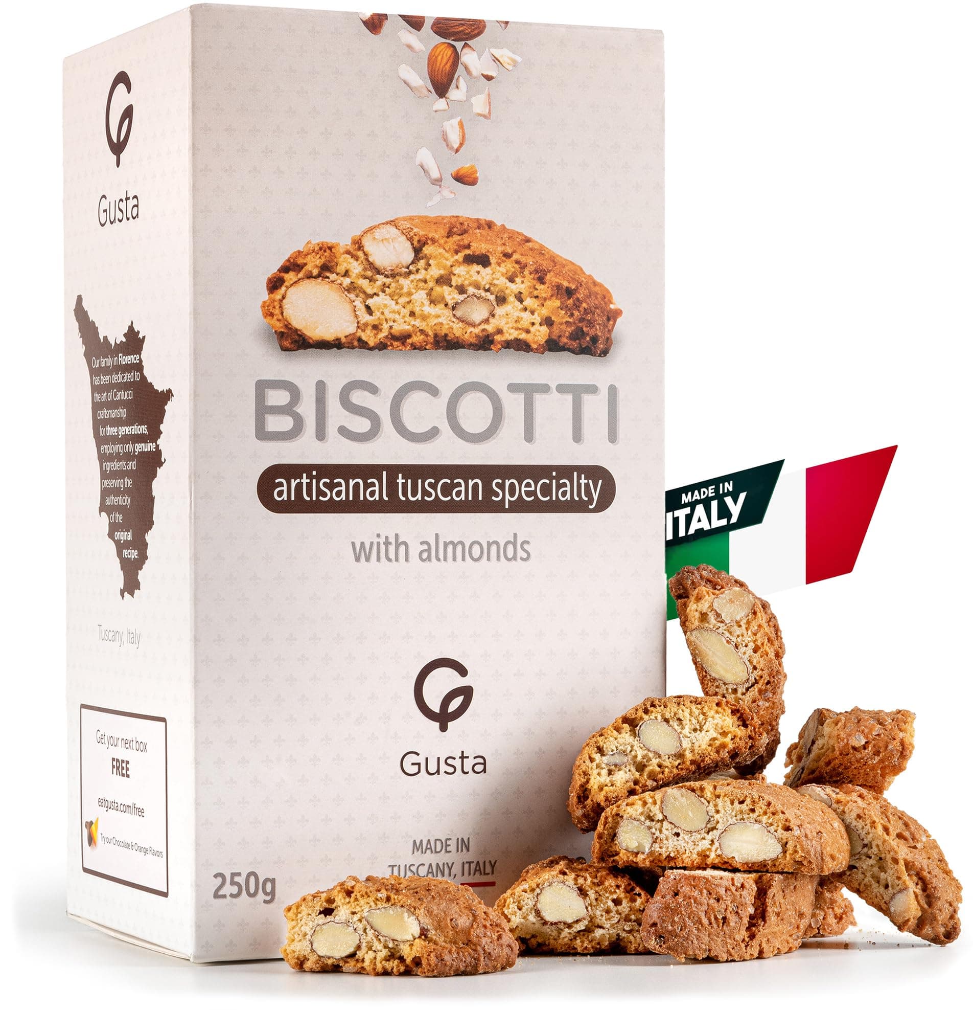 Original Almond Italian Biscotti Cookies - Made in Tuscany, Italy - Classic Two Bites Size - All Natural Ingredients - Fresh & Genuine Italian Dessert Treats - 8.82oz