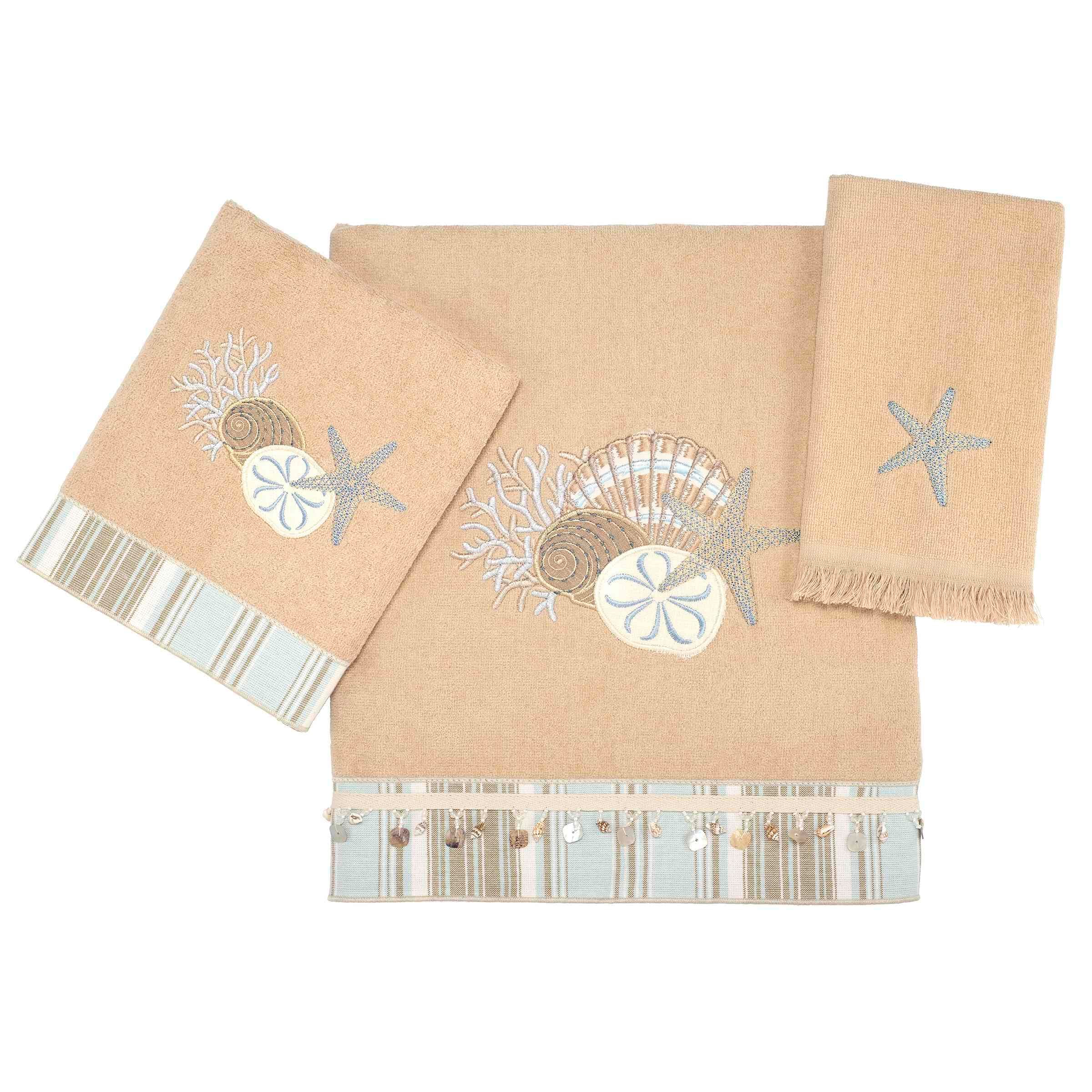 Avanti Linens - 3pc Towel Set, Soft & Absorbent Cotton, Coastal Home Decor (by The Sea Collection, Rattan)
