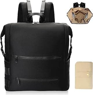 Diaper Bag Backpack,Large Neoprene Baby Bag for Boys Girls with 15 Diaper Bag Organizer,2 Insulated Pockets,Changing Pad,Stroller Straps,Black