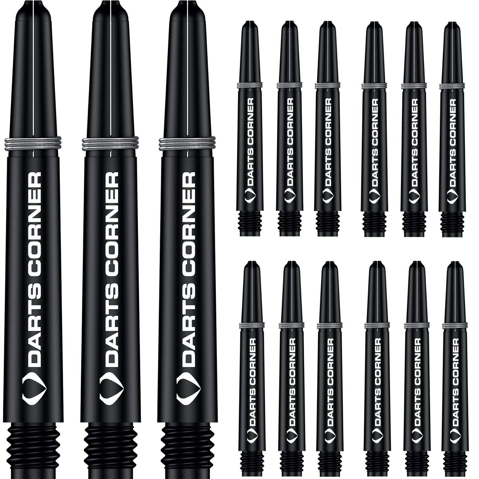 Designa S0735 Stems | 5 Sets of Tough Nylon Darts Corner Dart Shafts including Steel Ring, Medium, Black