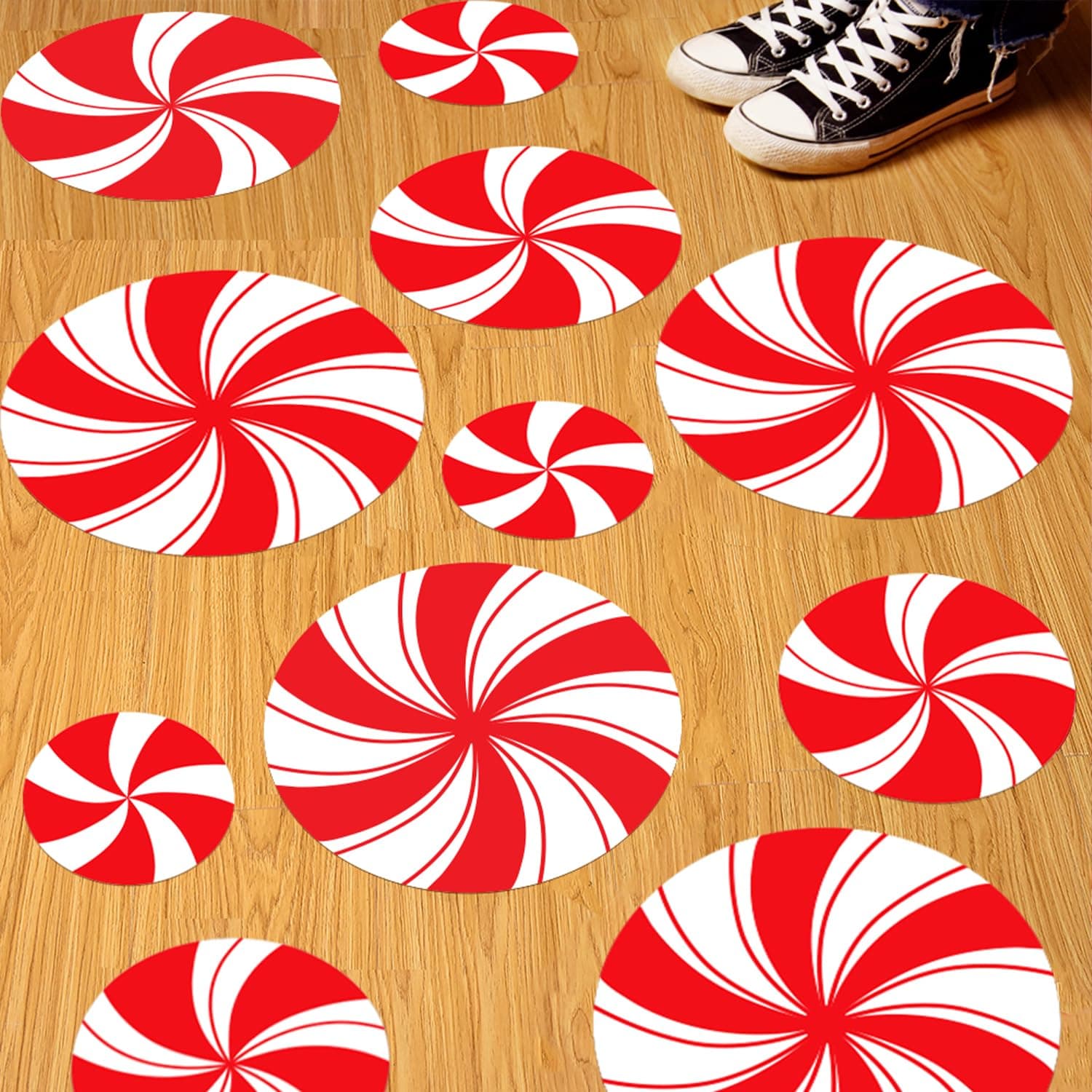 Rekcopu 12Pcs Peppermint Floor Decals Stickers for Christmas Candy Party Decoration Supplies