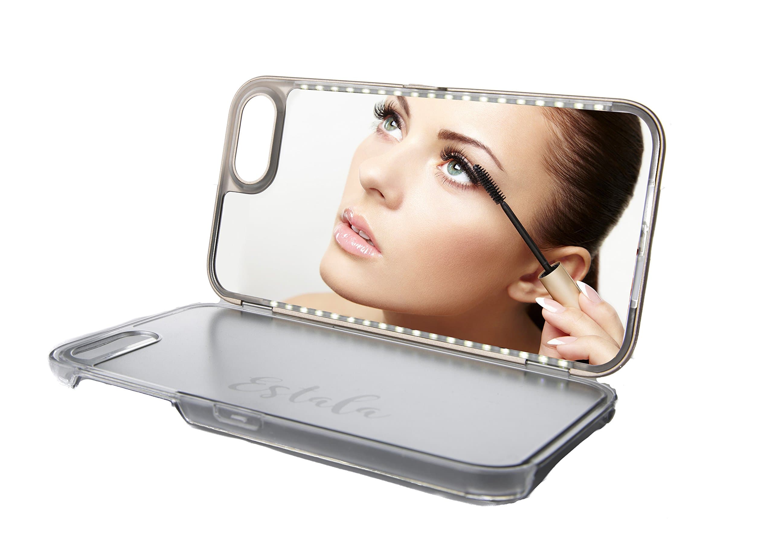 iPhone Case with LED Lights & Mirror for Perfect Makeup & Selfies by Estala. Fits 6, 6s,7&8 Phones (Rose Gold)