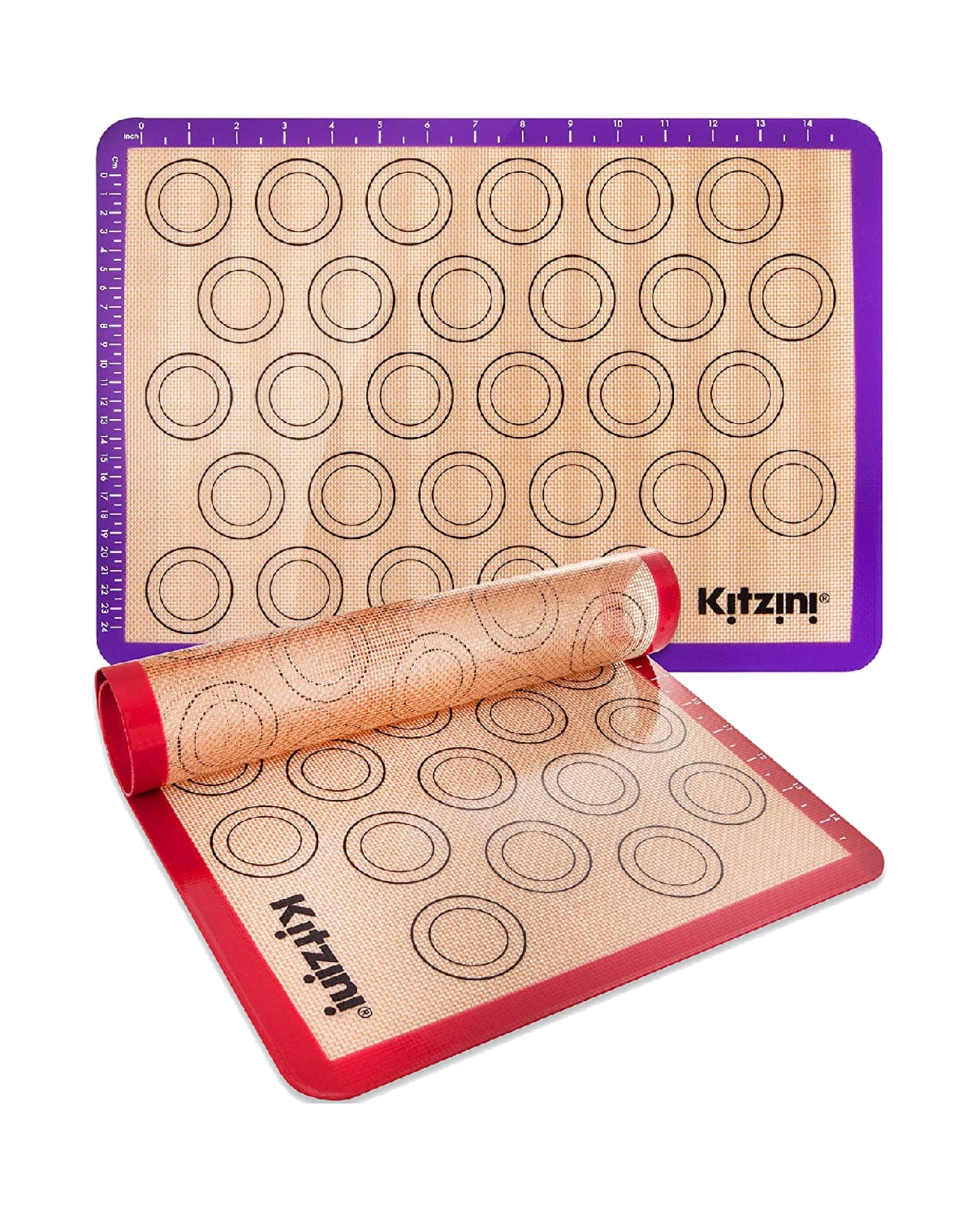 Kitzini Silicone Baking Mats. 2 Half Mats. BPA-Free, Non Stick. Perfect for Macarons, Cookies & Pastries