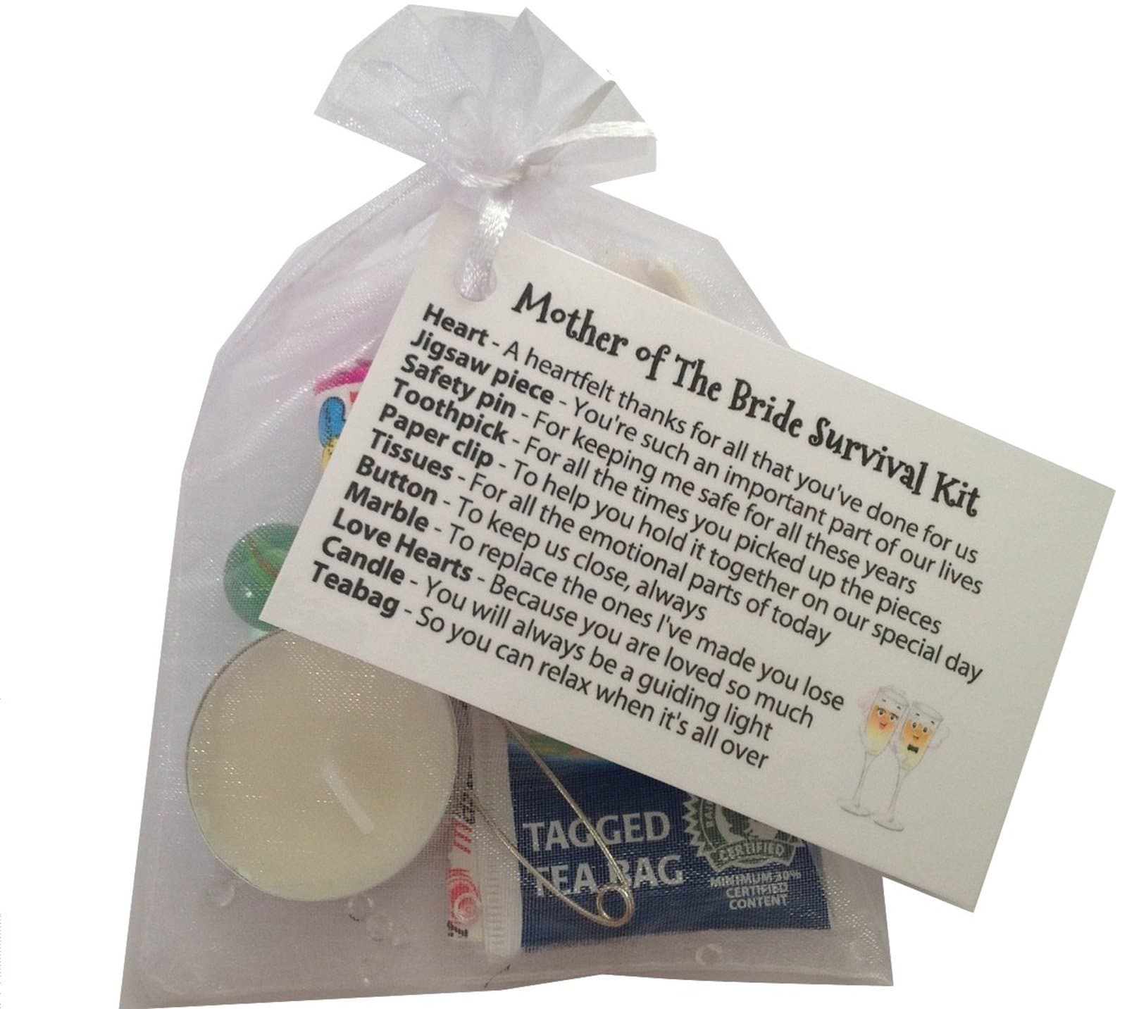 Mother of the Bride Survival Kit in White. Thank you gift & card keepsake. Novelty wedding gift