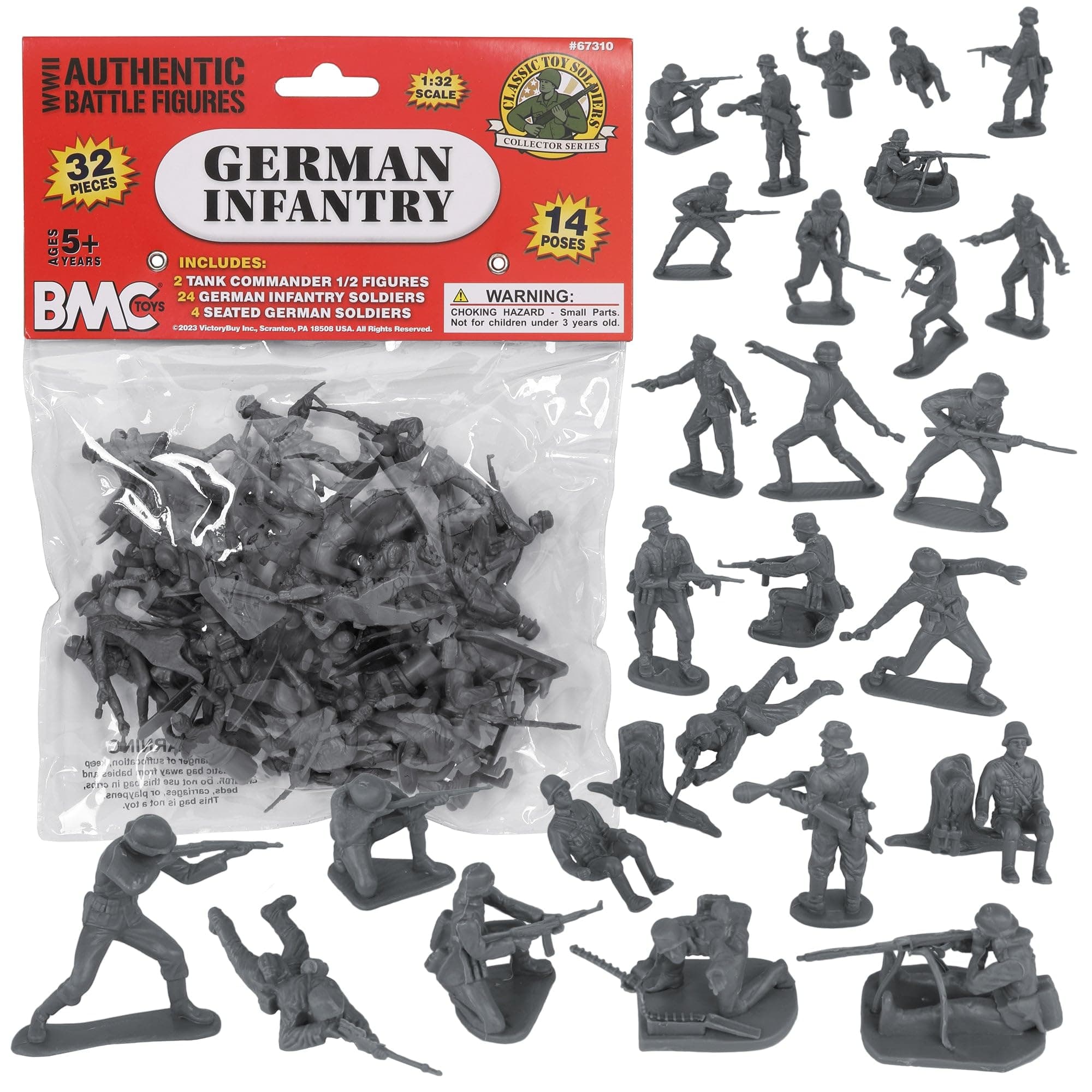 BMC CTS WW2 German Infantry Plastic Army Men - 32pc Gray Soldier Figures