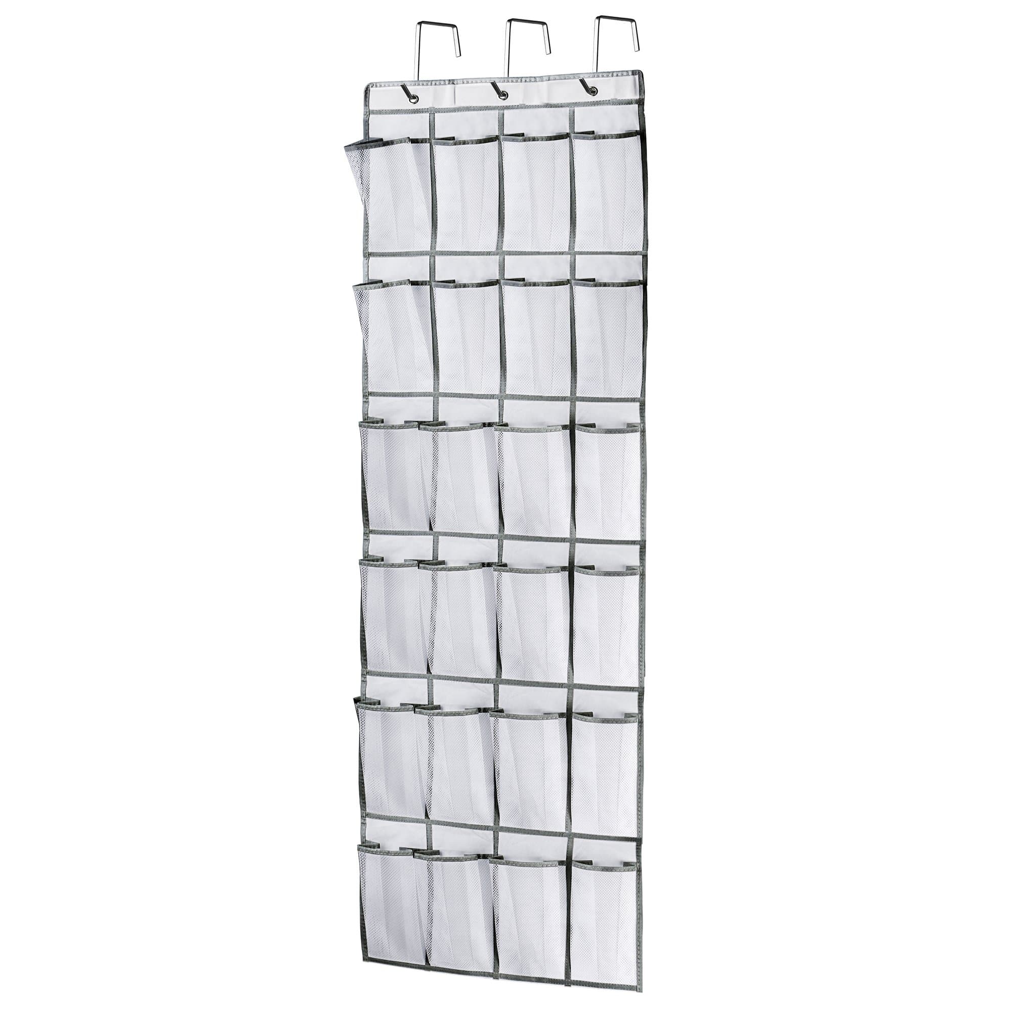 BB Brotrade 24 Mesh Pockets Over The Door Hanging Shoe Organizer,Heavy Duty Door Shoe Rack with 3 Steel Door Hooks (White)