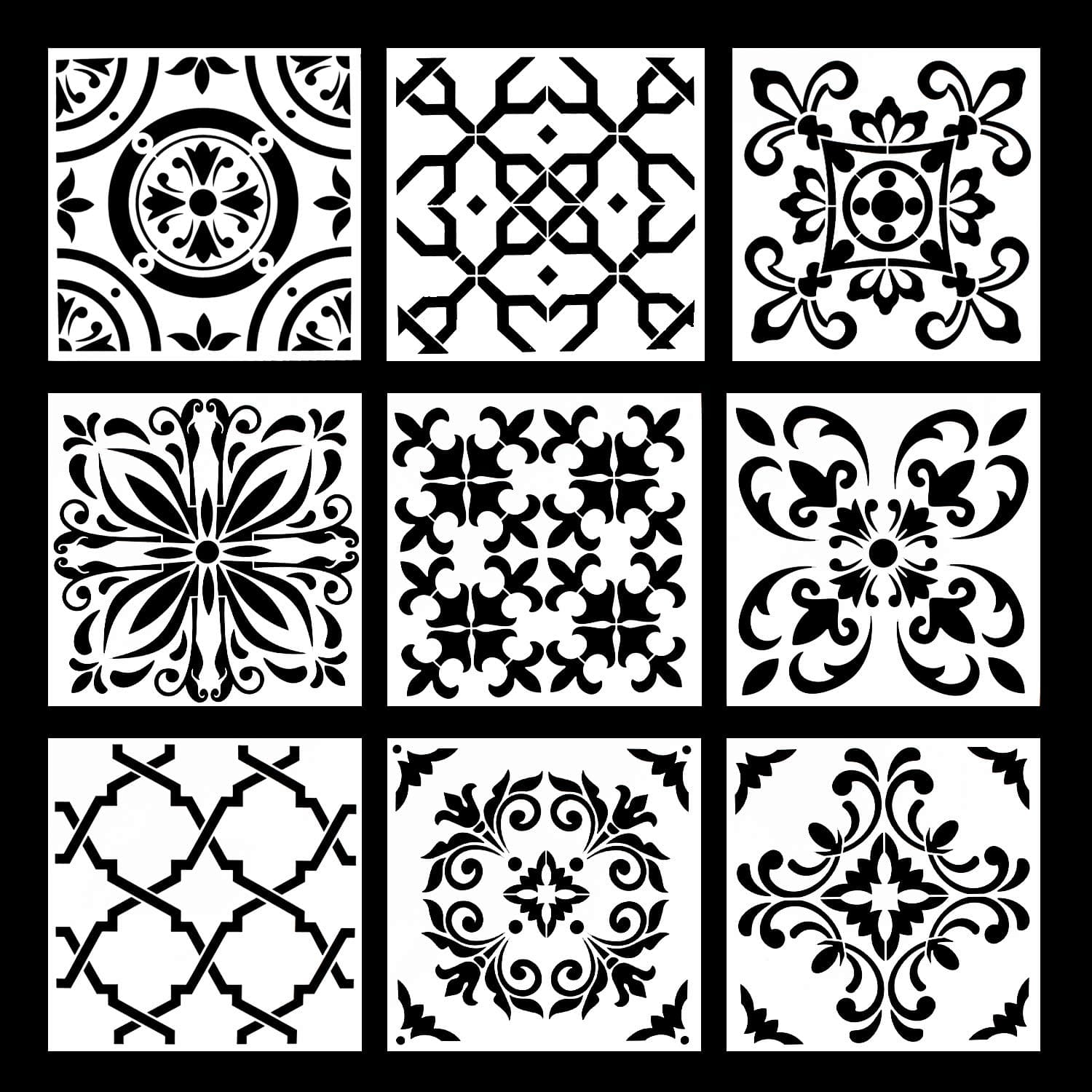 9 Pieces Floor Wall Tile Painting Template Set Tile Paint Stencils for Fabric Wood, Laser Cut Painting Set,6 x 6 inch