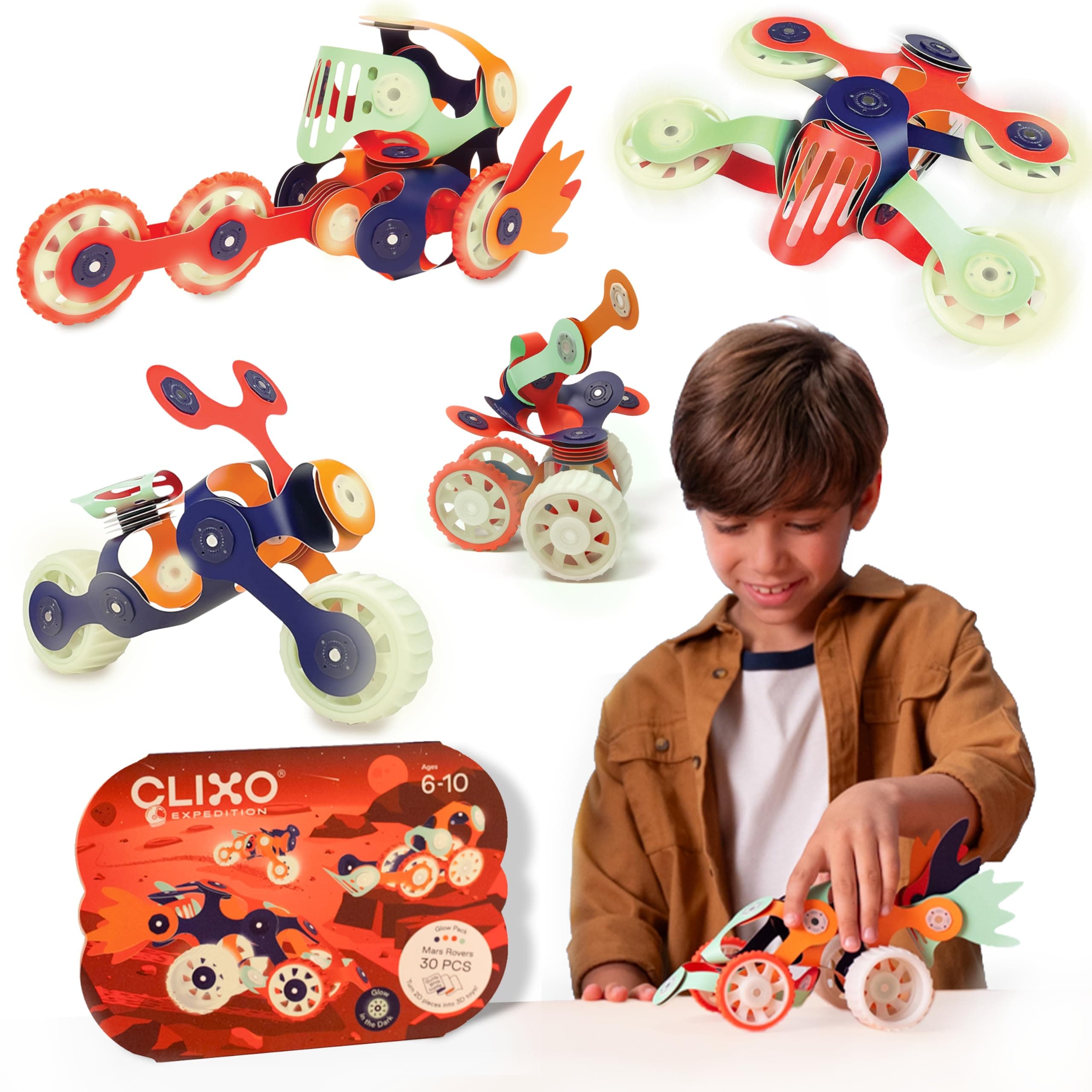 Mars Rover Pack - Glow-in-The-Dark Wheels Magnetic Building Toy - 30 Flexible Magnet Pieces for Galactic Exploration & Adventure. Award-nominated STEM Toy. Kids Gift & Travel. Ages 6+ [New]