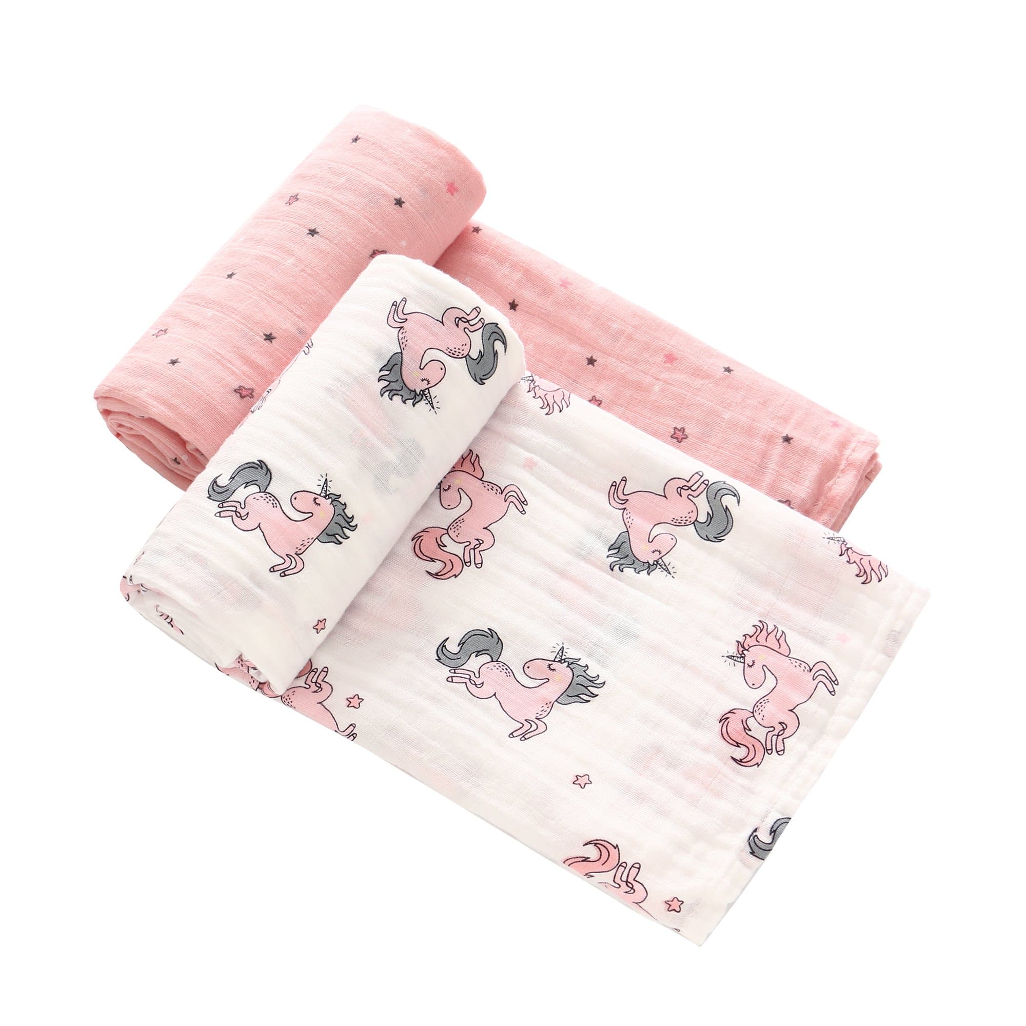 Ultra Soft Baby Swaddle Blankets,100% Cotton Muslin Blankets,47''x47'' Baby Swaddling Wrap 2 Pack Gift Set(Pink Unicorn)