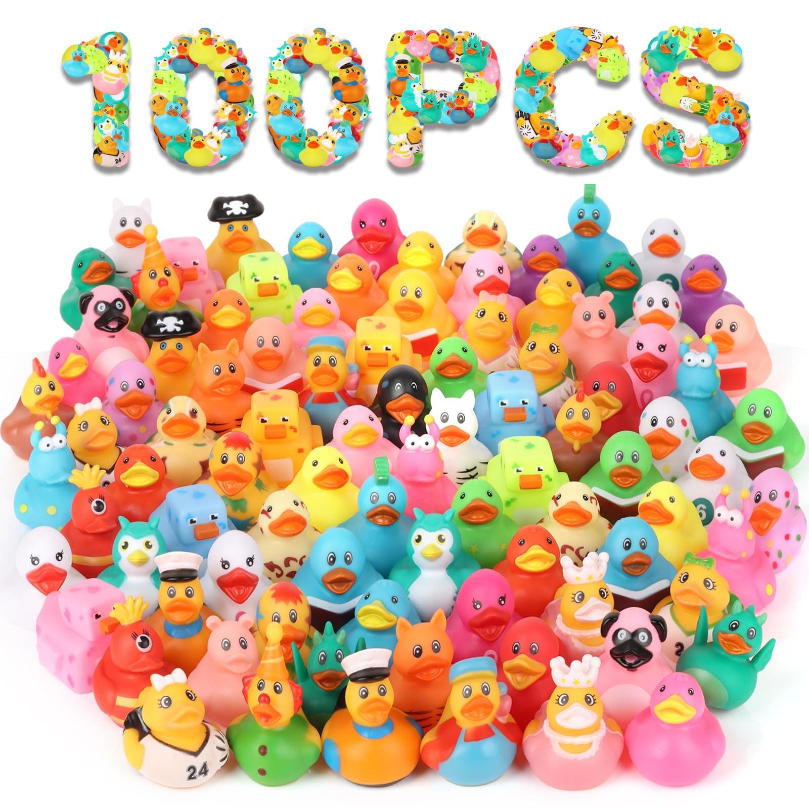 100 Pack Rubber Ducks in Bulk, Assorted Duckies for Jeeps Ducking, Rubber Duckies for Baby Bath Toys, Kids Bath Pool Toys Birthday Gifts Party Favors