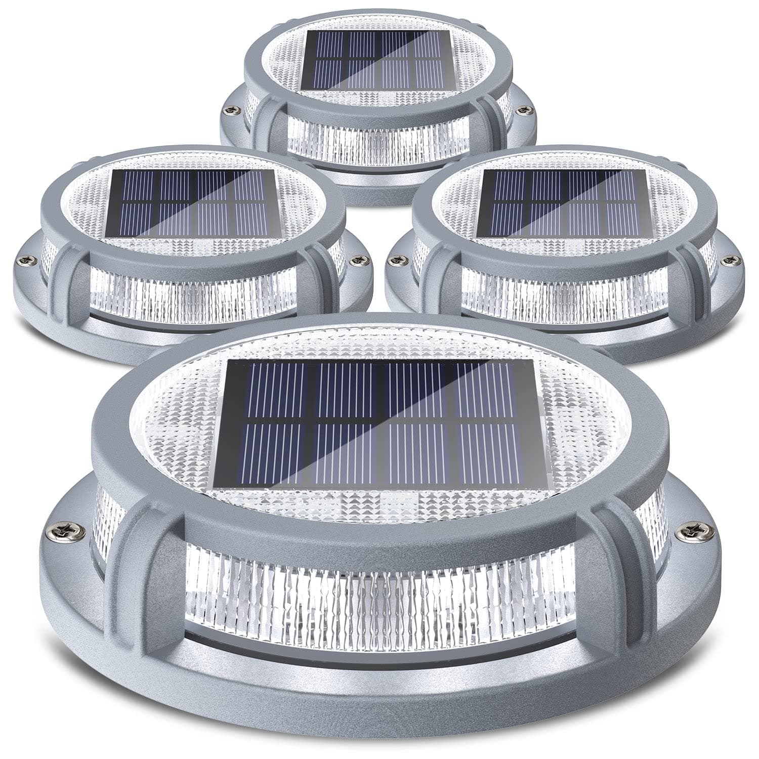 Siedinlar Solar Decking Lights Outdoor 4 Pack, 2 Colors in 1 Solar Powered Dock Lights IP68 Waterproof Road Marker Lights, Driveway Solar Lights for Yard Ground Step(Cold&White)