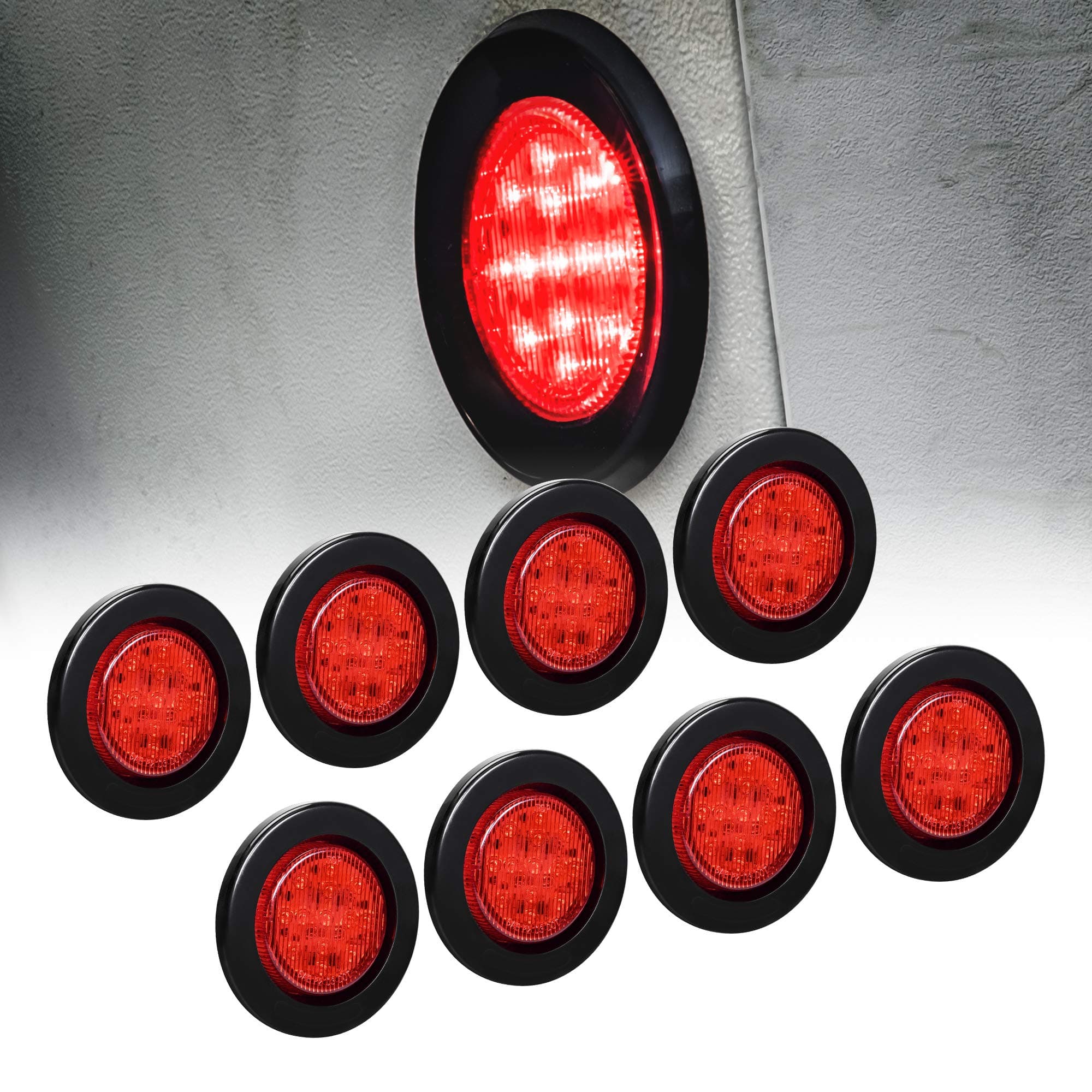 ONLINE LED STORE 8PC 2.5" Round 10 Light [2 in 1 Reflector] [Polycarbonate Reflector] [13 s] [D.O.T. Certified] [2 Year Warranty] Side Marker Light for Trucks and Trailers - Red