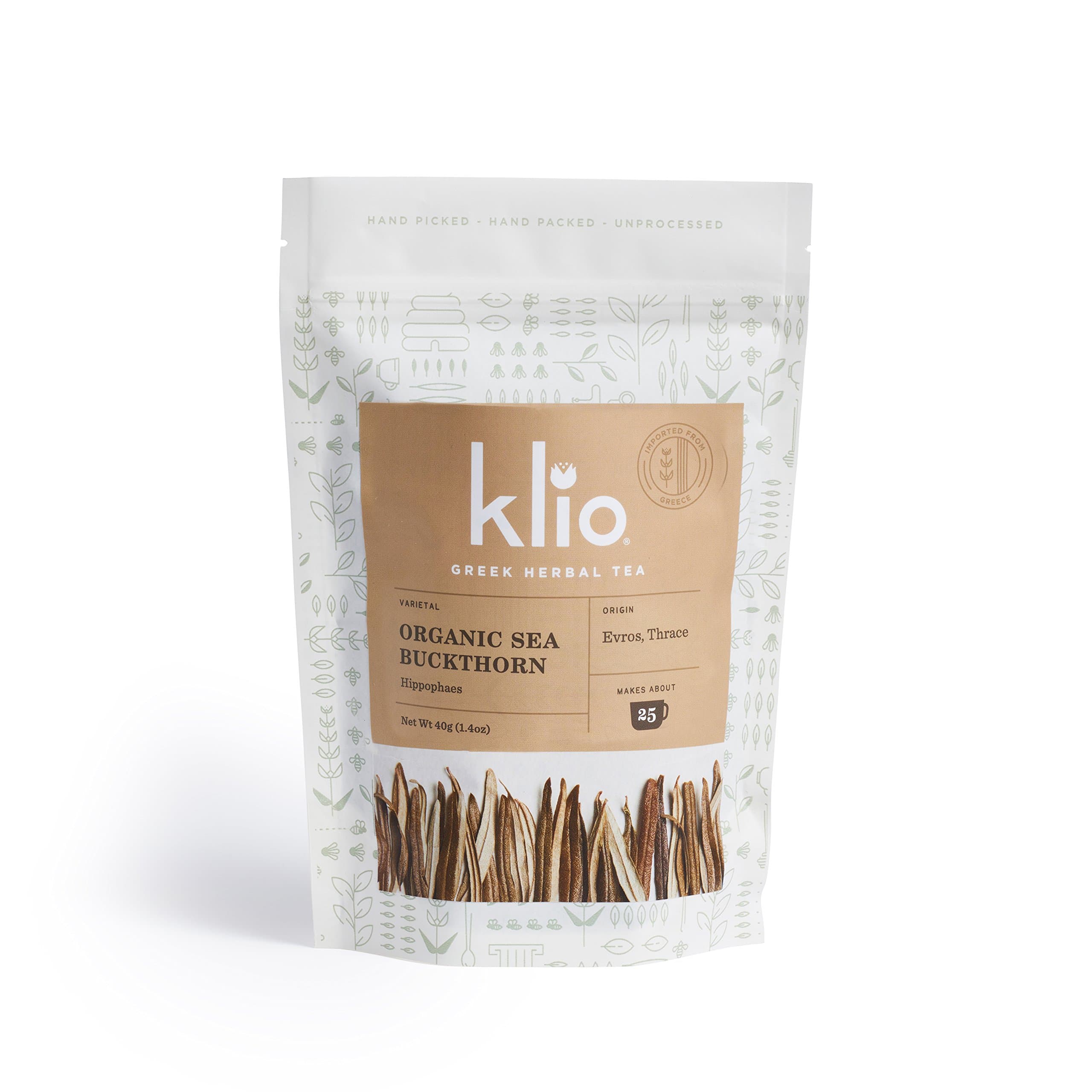 Klio Organic Sea Buckthorn Leaf Tea. Evros, Greece. High Polyphenol and Antioxidant Levels. Lab Tested. Makes 25 Servings.