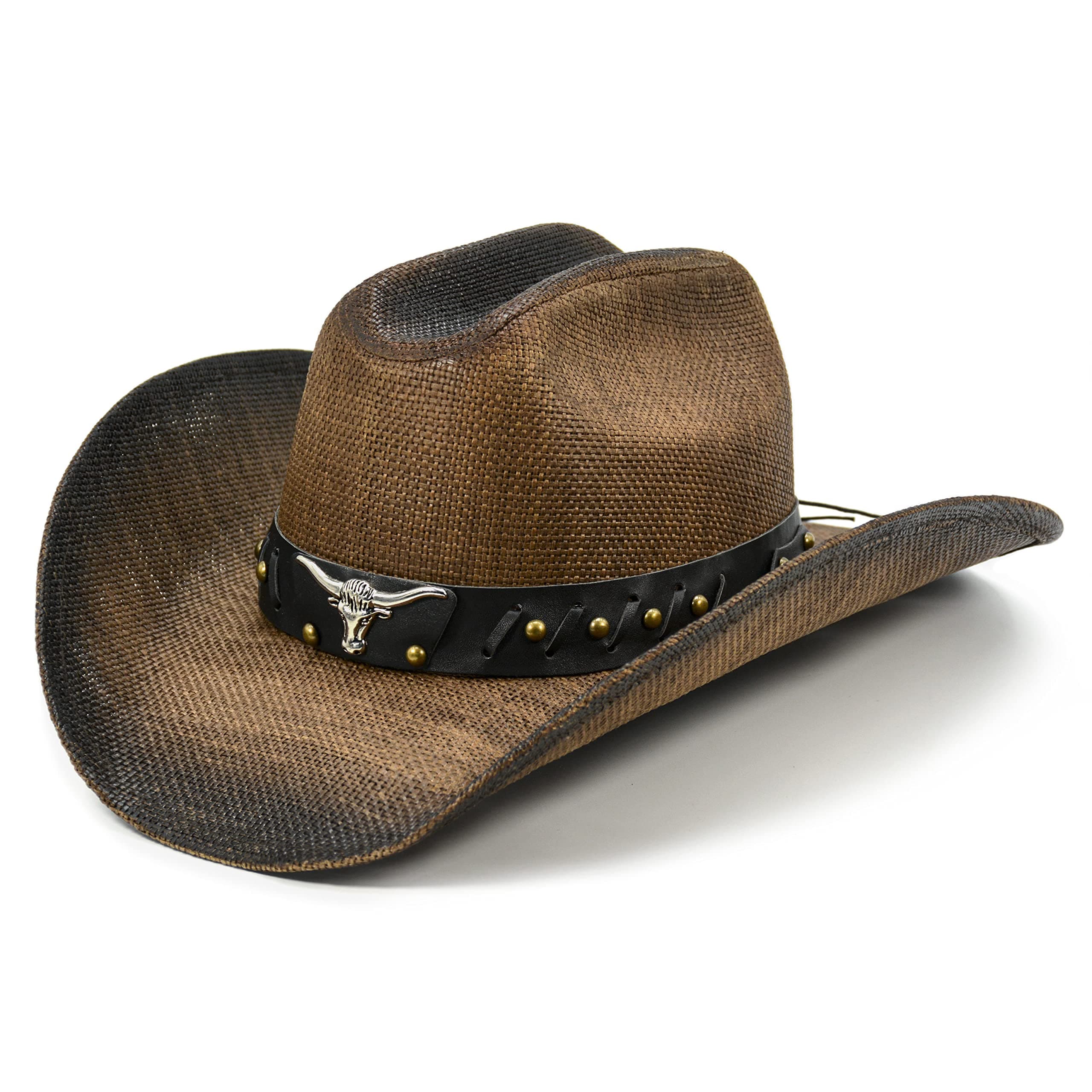 Cowboy Hat for Women and Men - Straw Cattleman Crease Western Hats with Upgrade 4 inches Shapeable Wide Brim