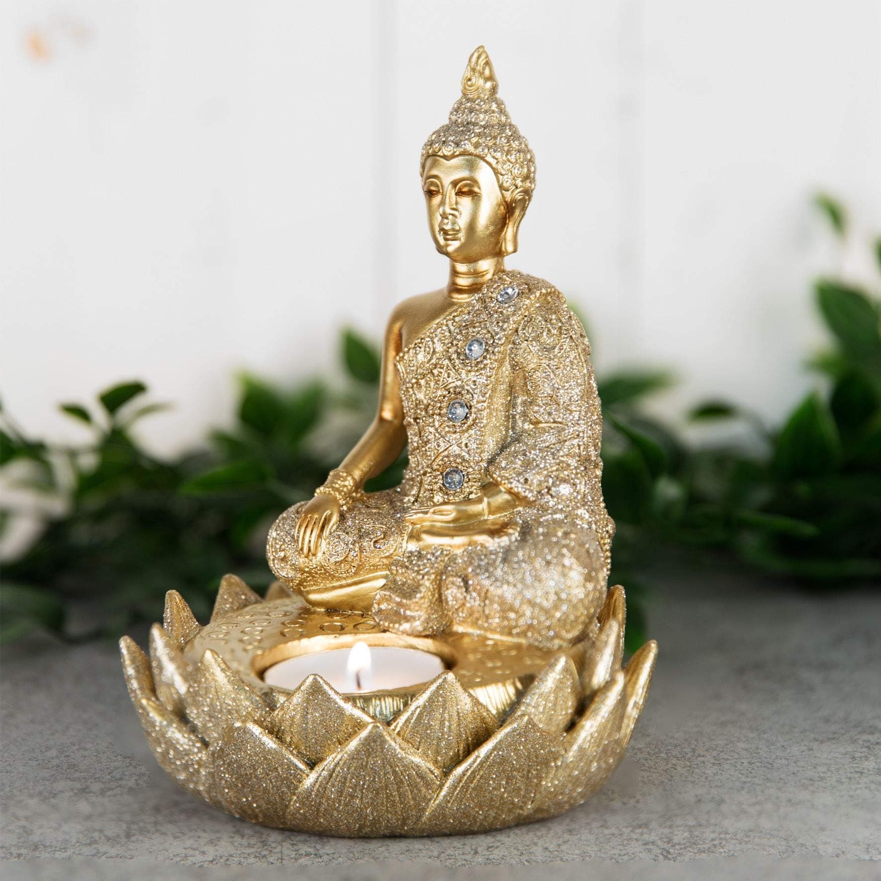 The Juliana Collection Gold Effect Thai Seated Buddha Single Tealight Holder Figurine