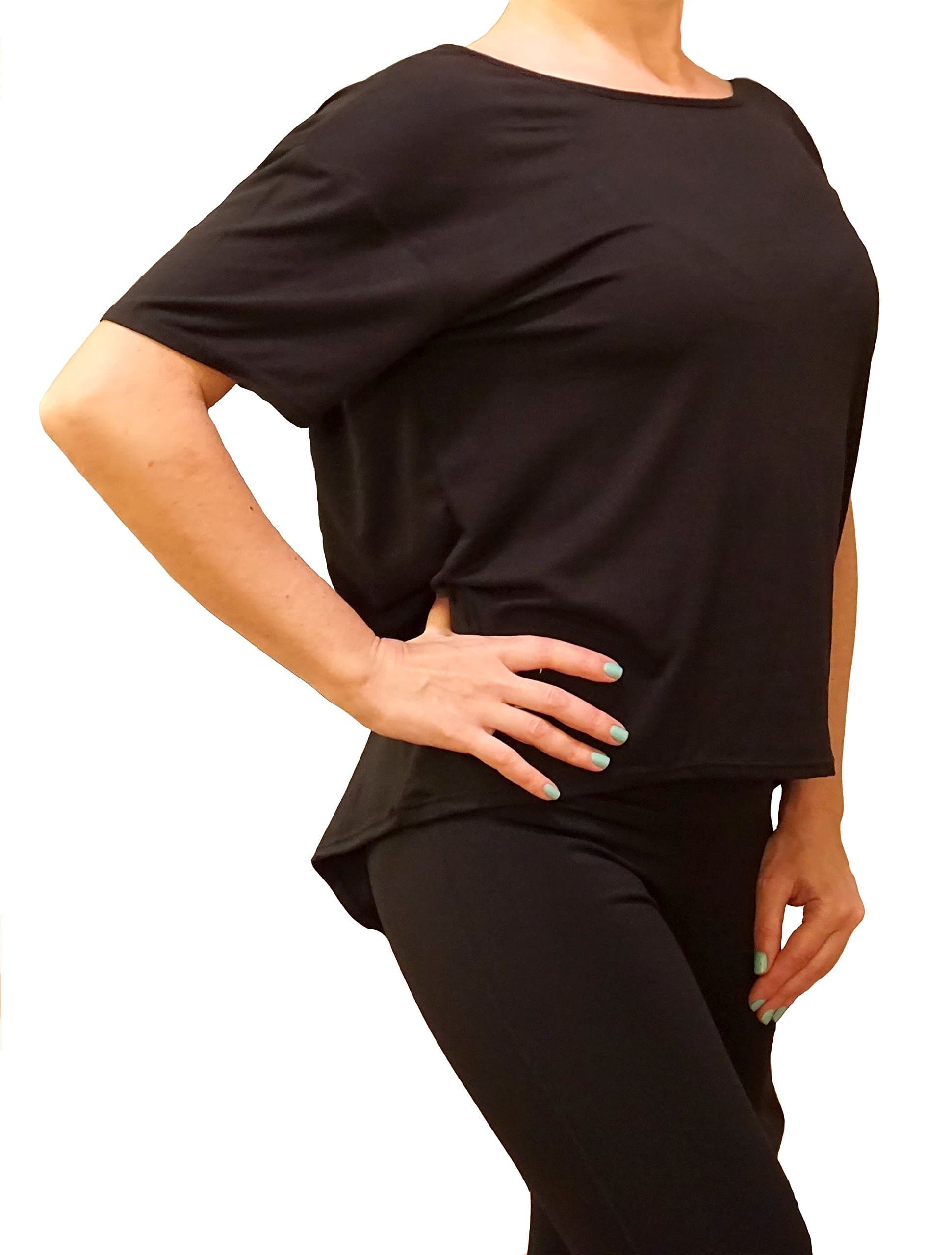 PURE JOURNI Women's Premium Yoga Warm Up Top (Oversized Loose Fitting Shirt), Black, Medium/Large