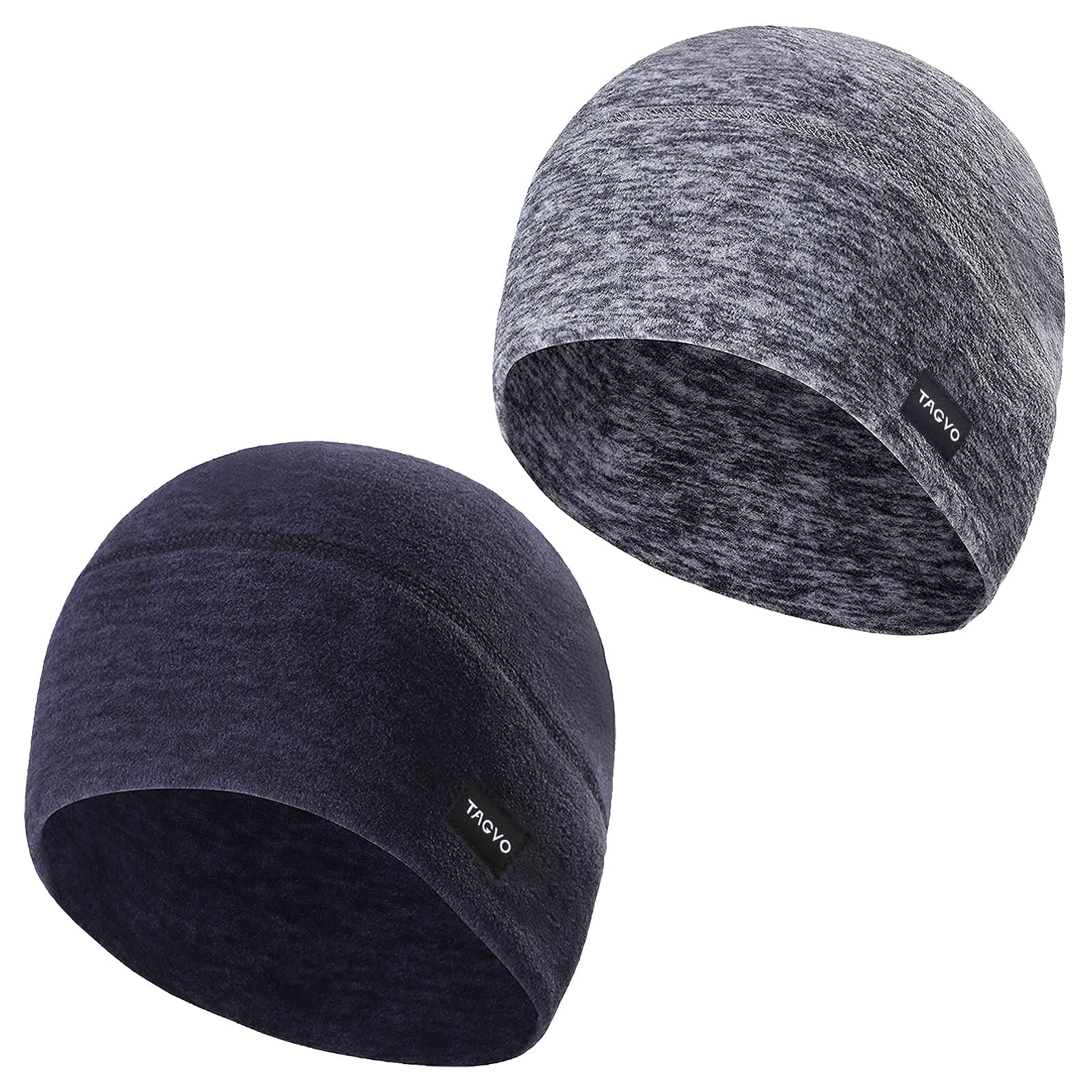 2 Packs Winter Thermal Fleece Running Hat, Beanie Cap Headwear with Ear Covers, Skull Cap Cycling Helmet Liner for Adults Women and Men Unisex Elastic Size Universal