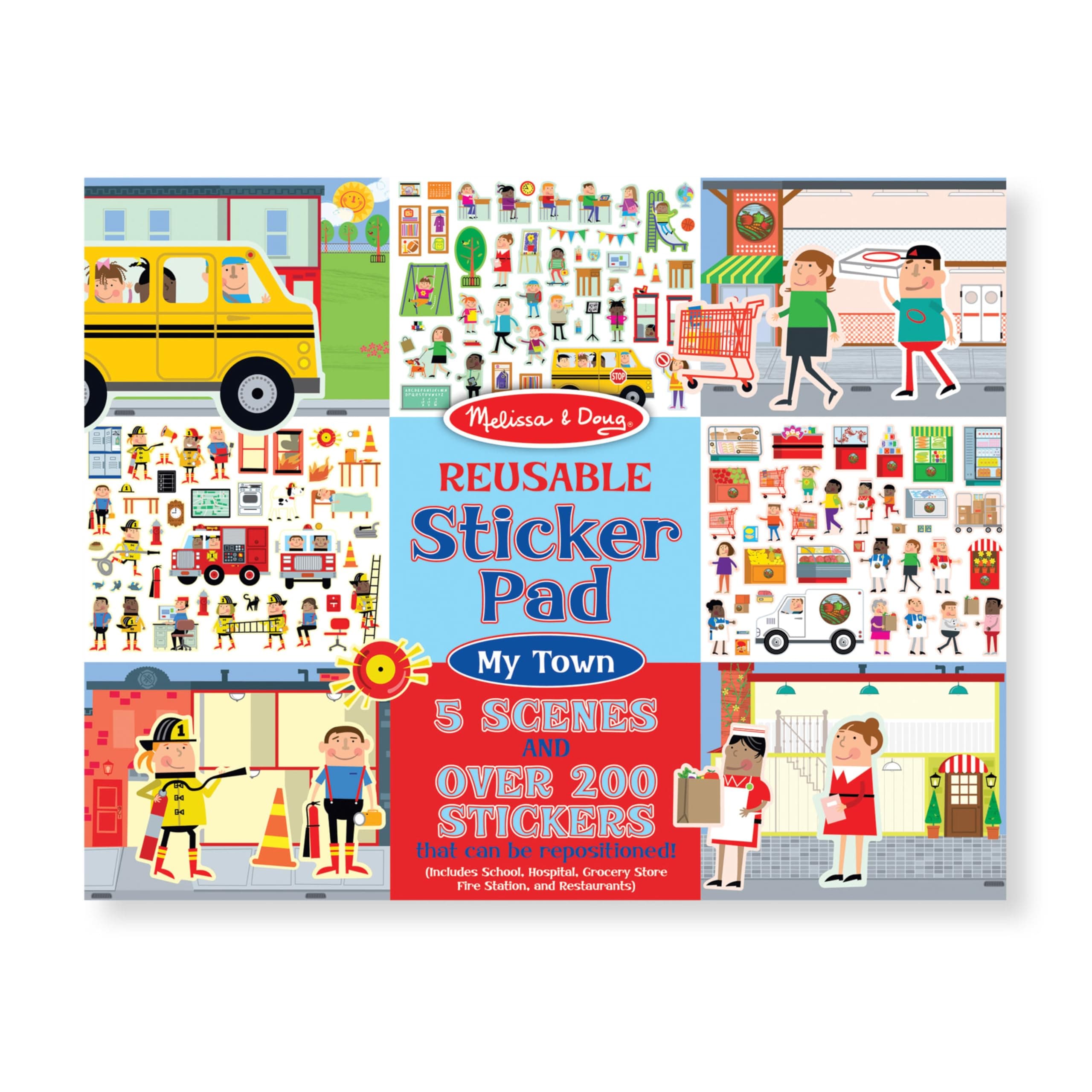 Reusable Sticker Pad - My Town – 5 Scenes & 200+ Stickers for Creative Pretend Play – Repositionable Sticker Activity Pad for Kids – Ages 3+ | MD9114