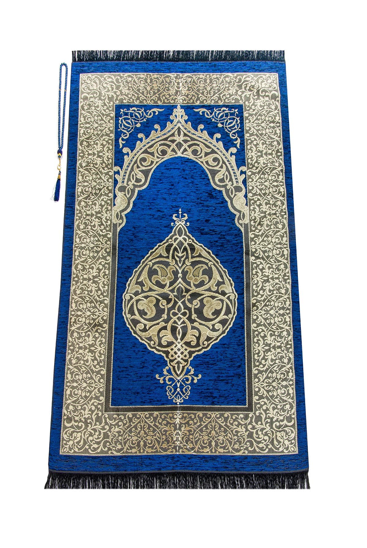 Miss Tesettür ihvan online Muslim Prayer Rug with Prayer Beads, Janamaz, Soft Sajadah, Islamic Gifts for Eid Ramadan, Portable Prayers Carpet Mat, Chenille Fabric, Navy