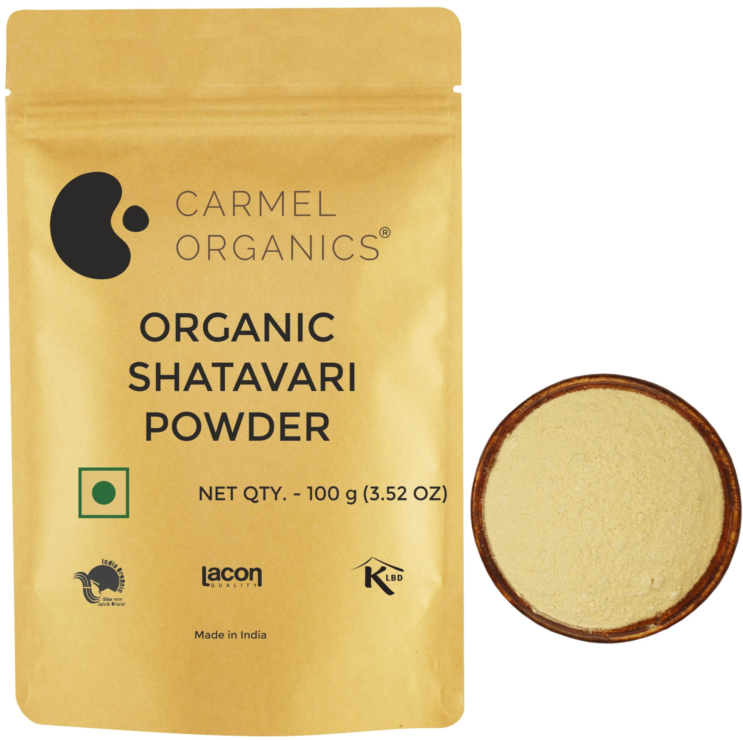 CARMEL ORGANICS Shatavari Root Powder 100 Grams | Jaivik Bharat Certified | Asparagus Racemosus | Satavari Kizhangu Podi/Chittamoothi Podi Powder | Non GMO