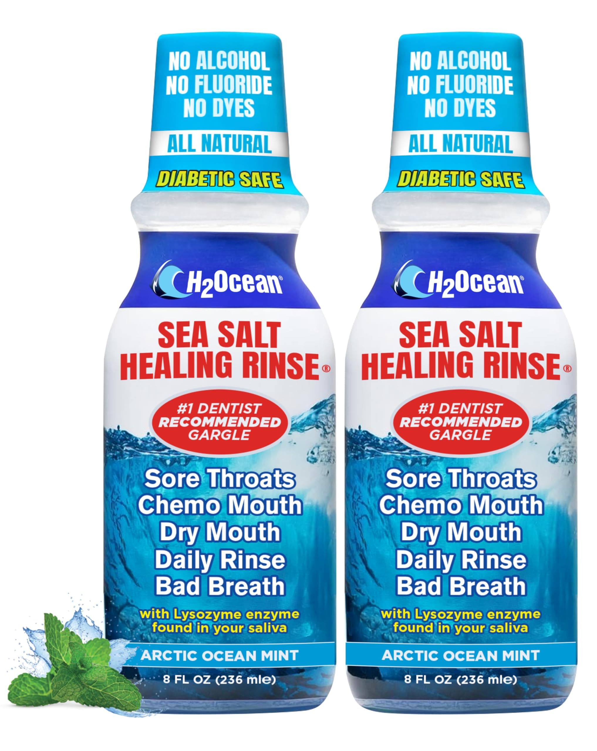 Healing Rinse Natural Sea Salt Whitening Mouthwash - Alcohol & Fluoride-Free Oral Care for Tonsil Stones, Sore Throats, Wisdom Teeth Recovery & Gum Health - Arctic Ocean Mint, 8 oz (Pack of 2)