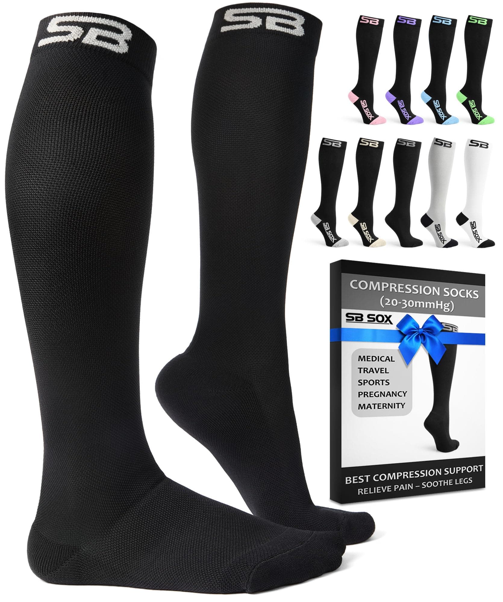 SB SOX Compression Socks for Women & Men (20-30 mmHg) - Best Support Stockings for Nurses, Travel, Medical, Pregnancy, and Daily Wear